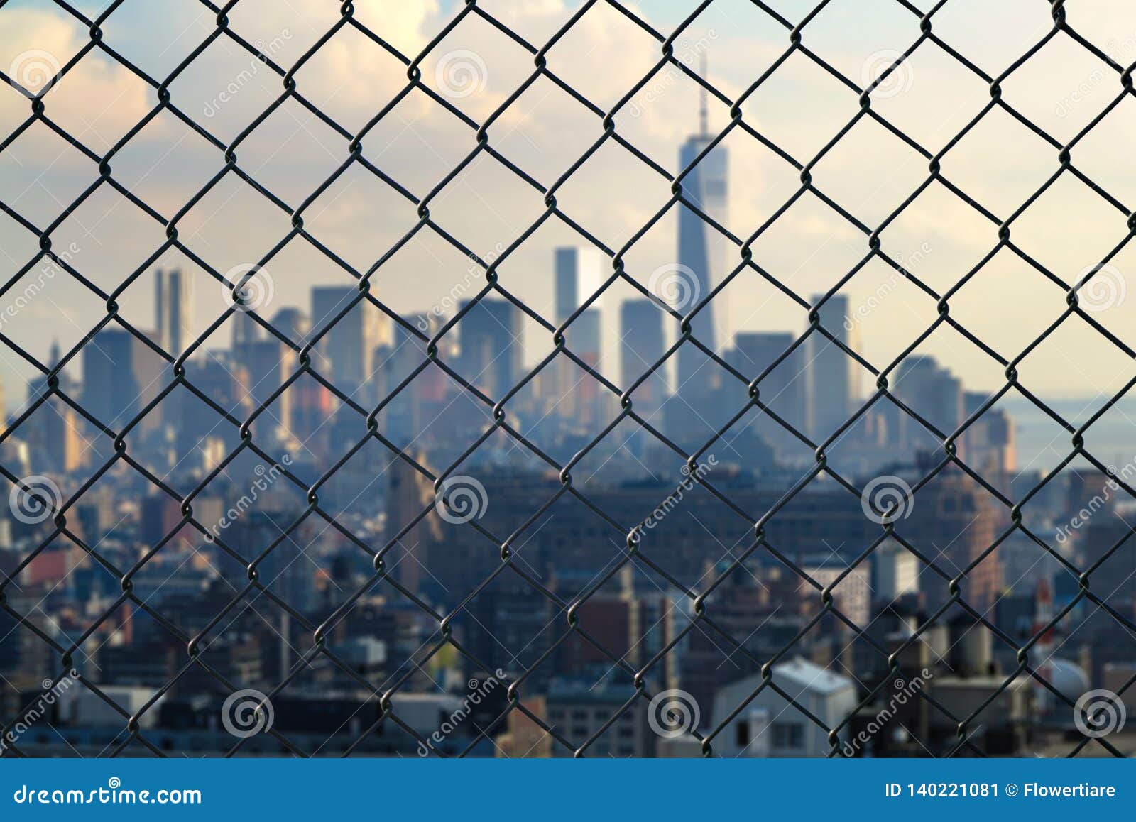 New York City Behind Steel Mesh Wire Fence. Stock Image - Image of ...
