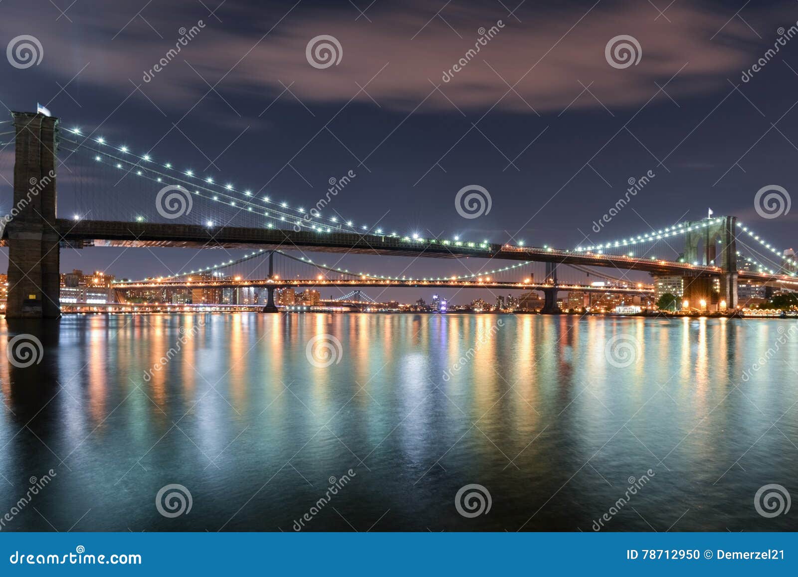 New York City Bridges stock photo. Image of south, night - 78712950