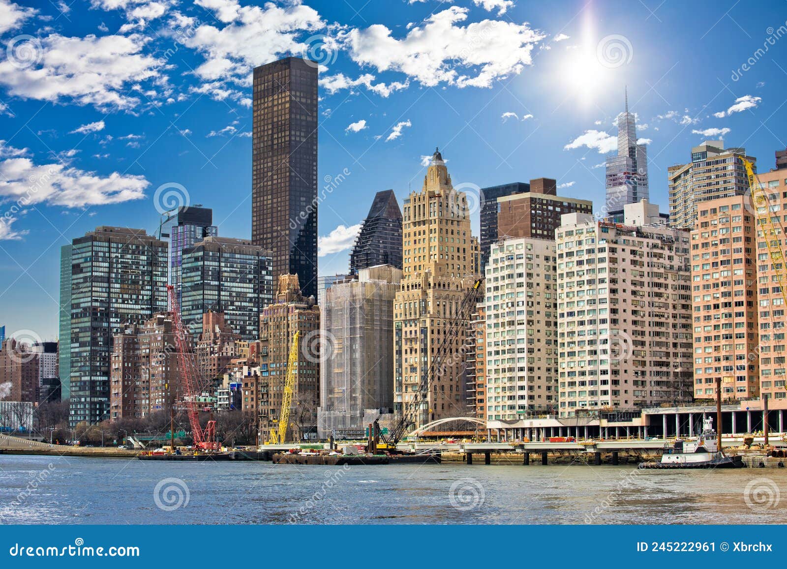 New York City East River Waterfront Skyline View Editorial Photo