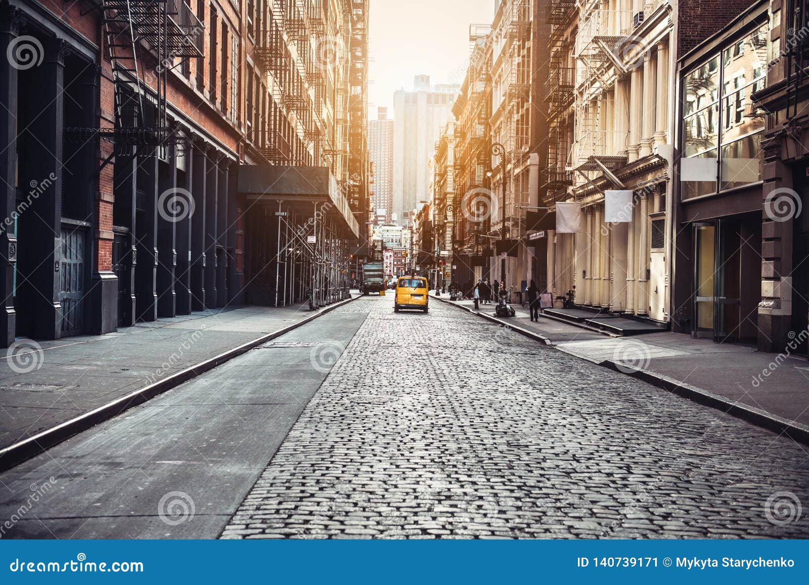 New York City Manhattan SoHo Street at Sunset Time Background. Stock Image  - Image of block, neighborhood: 140739171