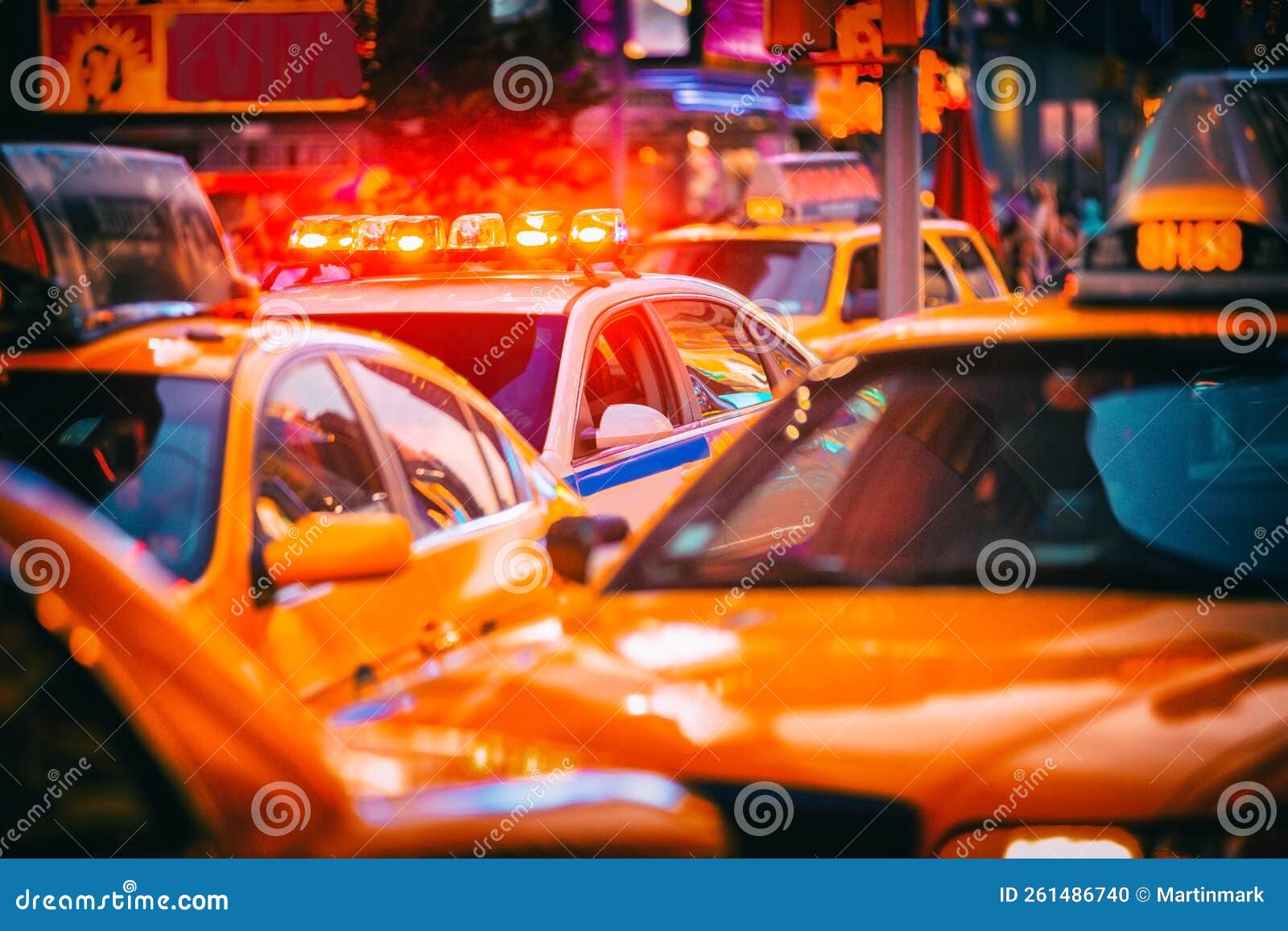 Yellow Taxis And Busy Traffic In Manhattan Stock Photo - Download