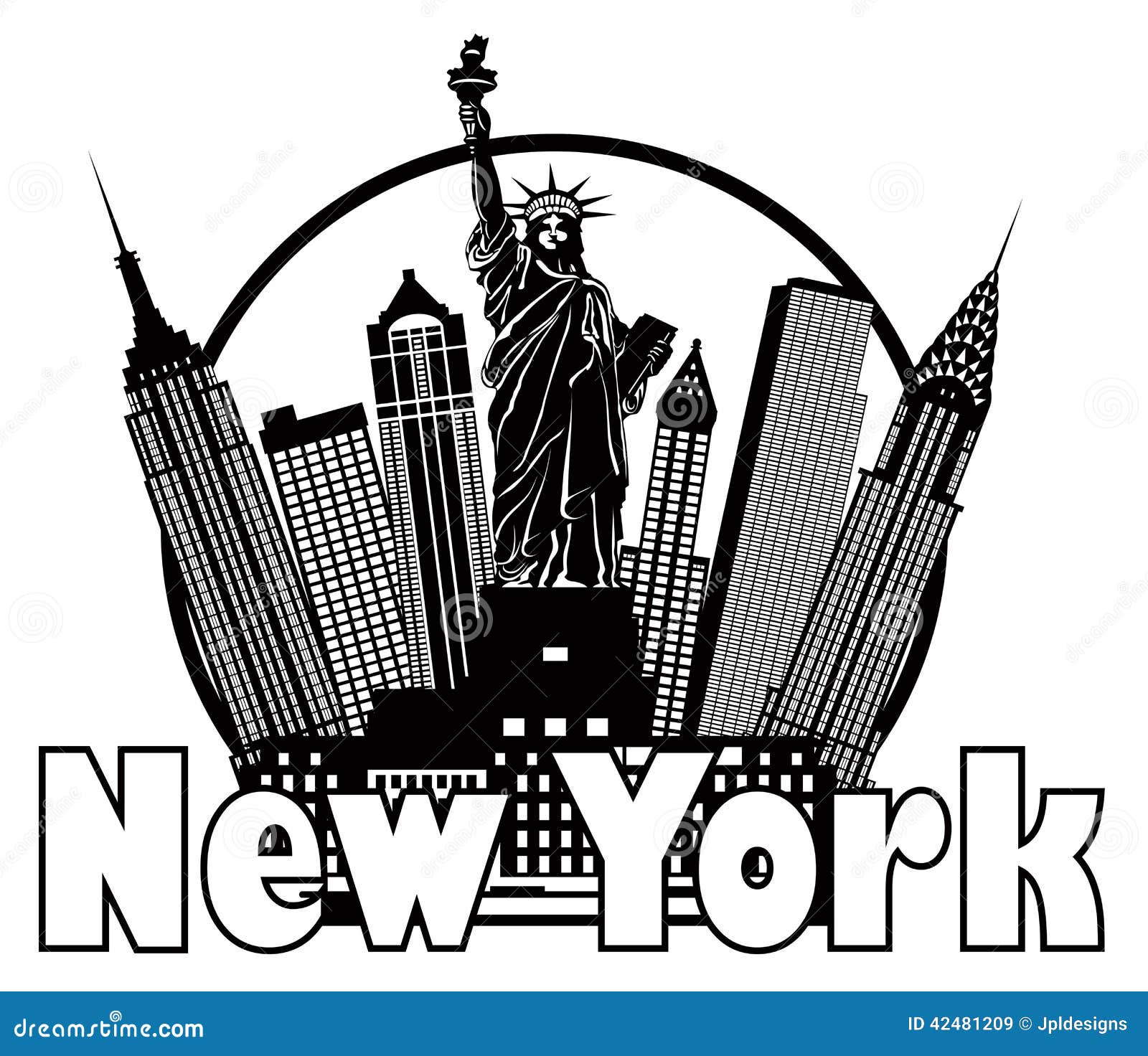 new york city skyline black and white circle  