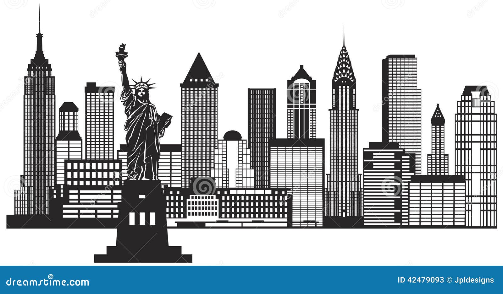 New York City Skyline Black And White Illustration Vector Stock New York City Skyline Black And White Illustration Vector Stock