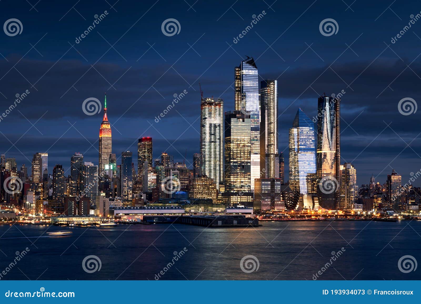new york city skyline from the hudson river with the skyscrapers of the hudson yards. manhattan midtown west