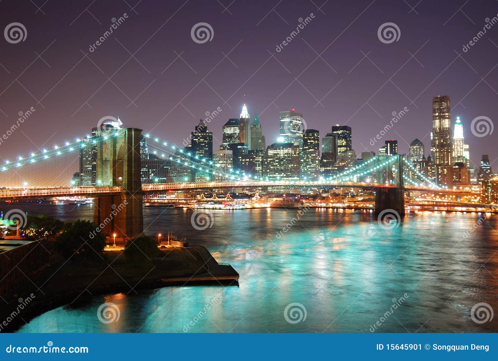 New York City Skyline at Night Stock Image - Image of downtown, river ...