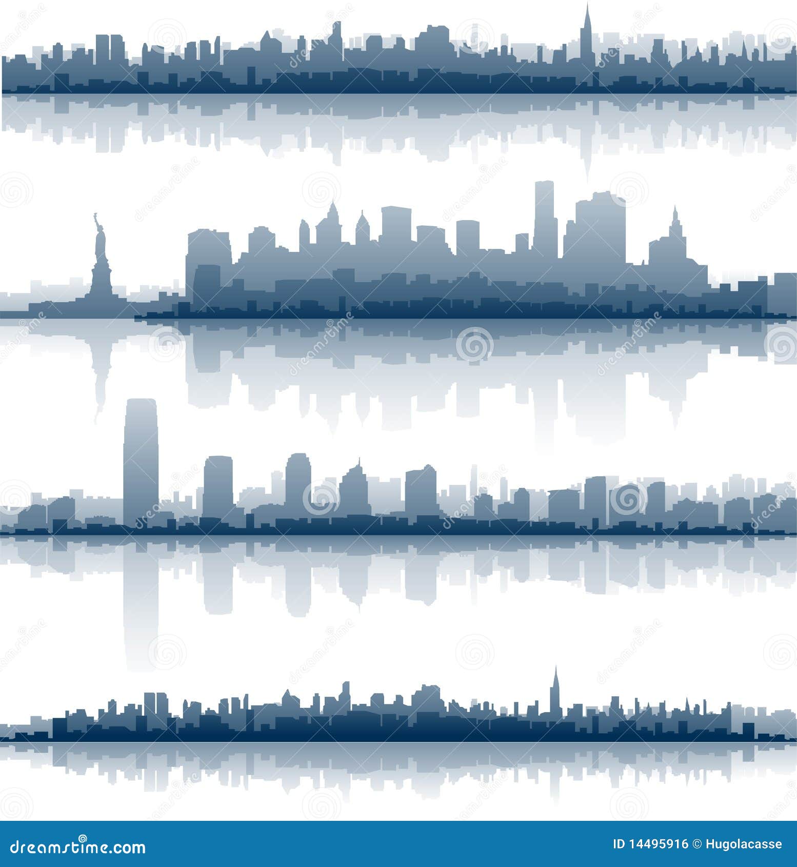 new york city skyline reflect on water