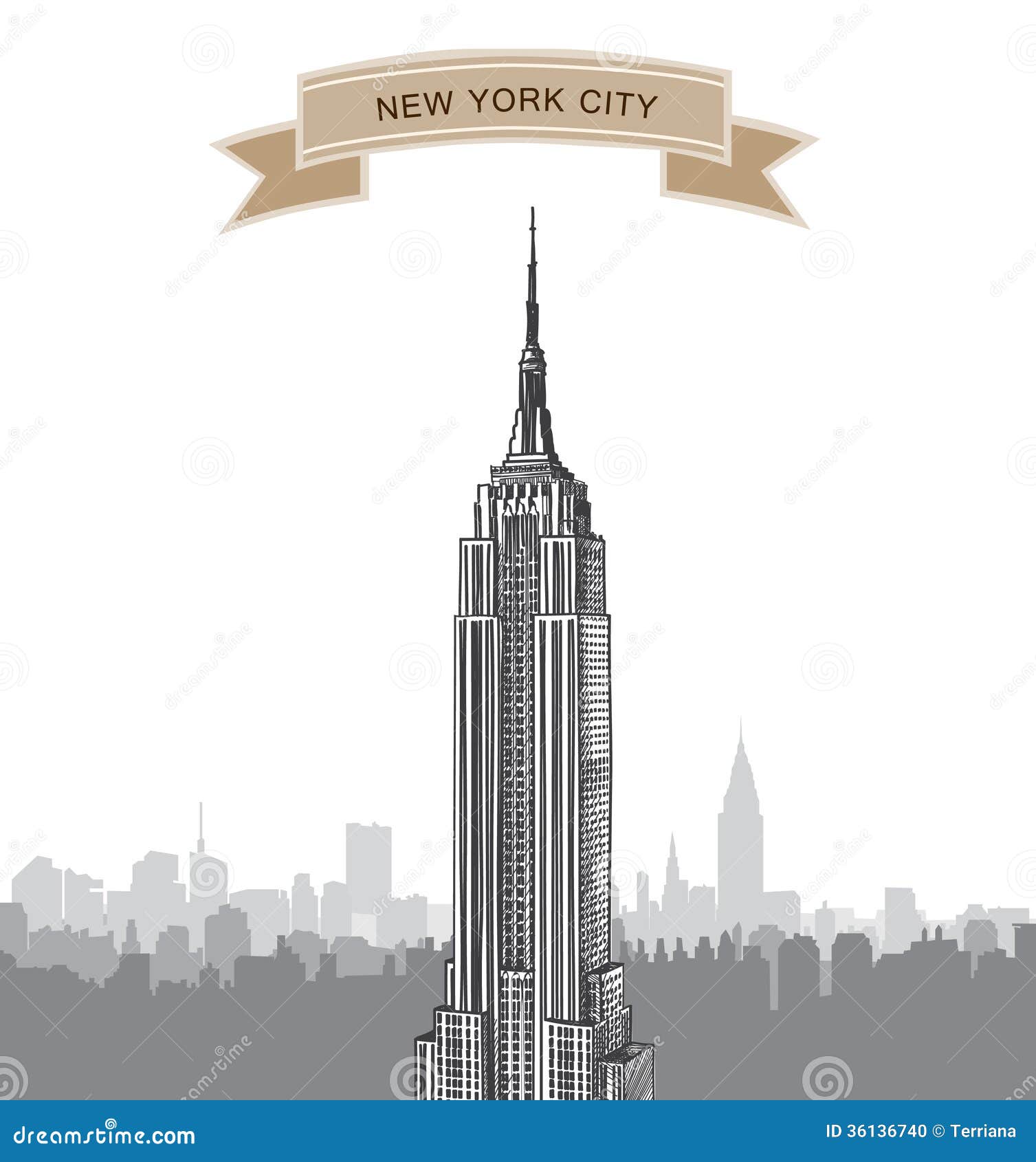 New York City Skyline. Vector USA Landscape. Hand Drawn 