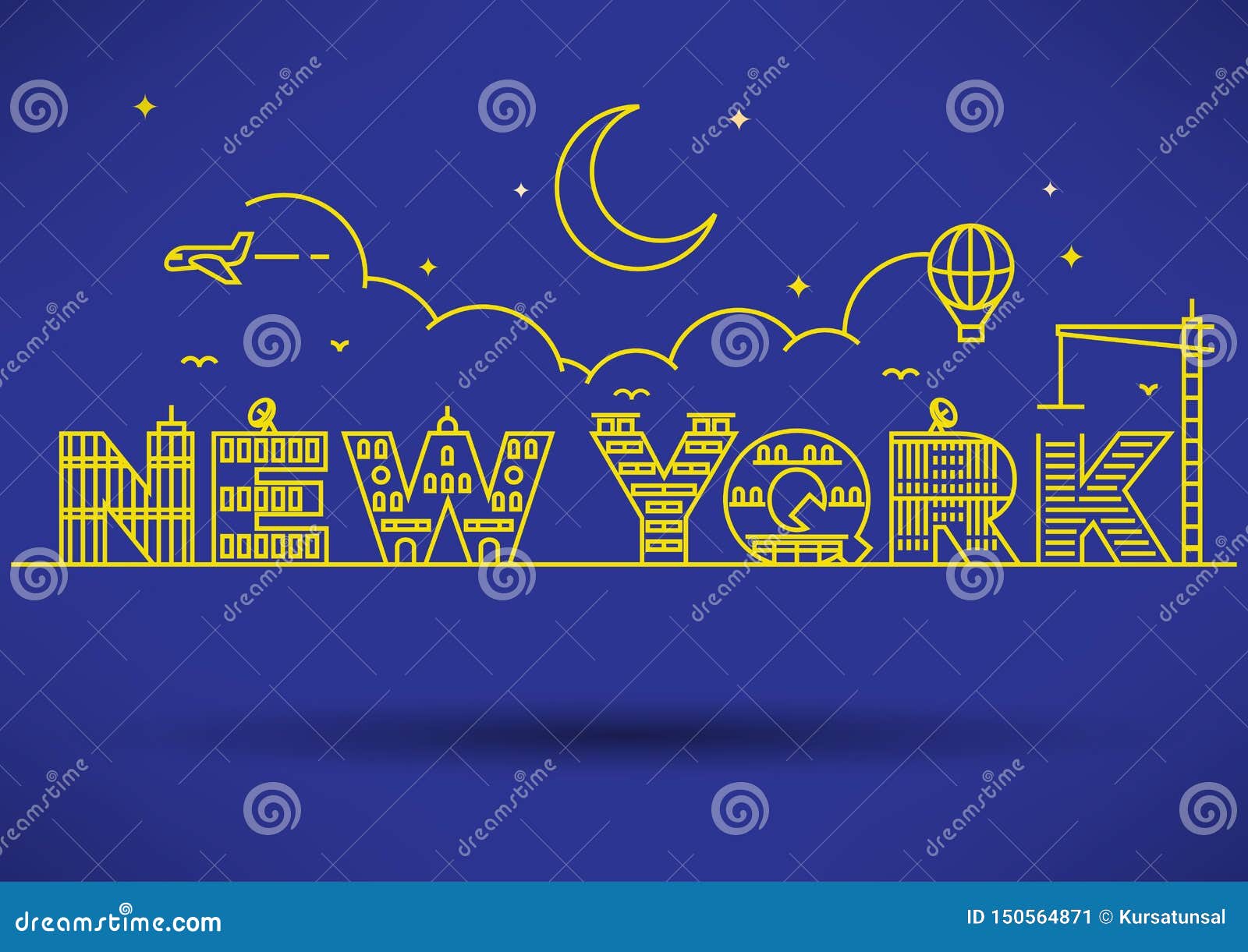 New York City Typography Design with Building Letters Stock Vector