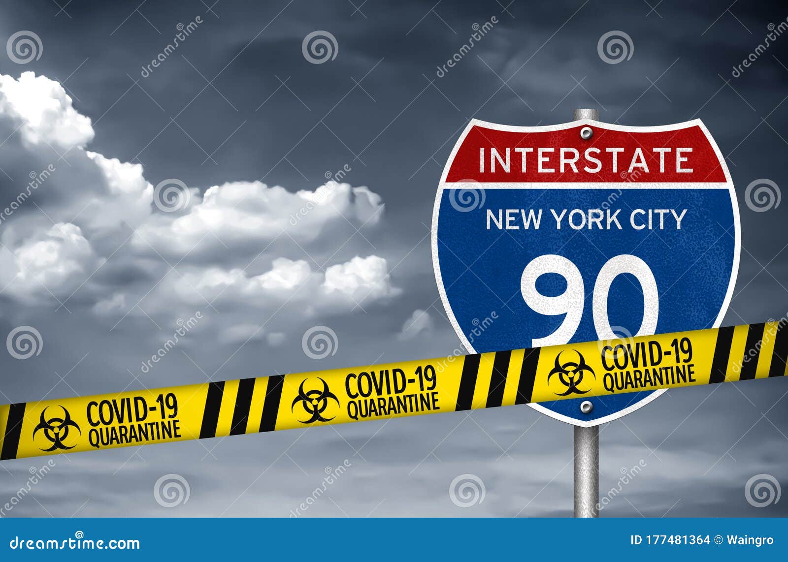 New York City Under Quarantine Interstate Roadsign Stock Photo