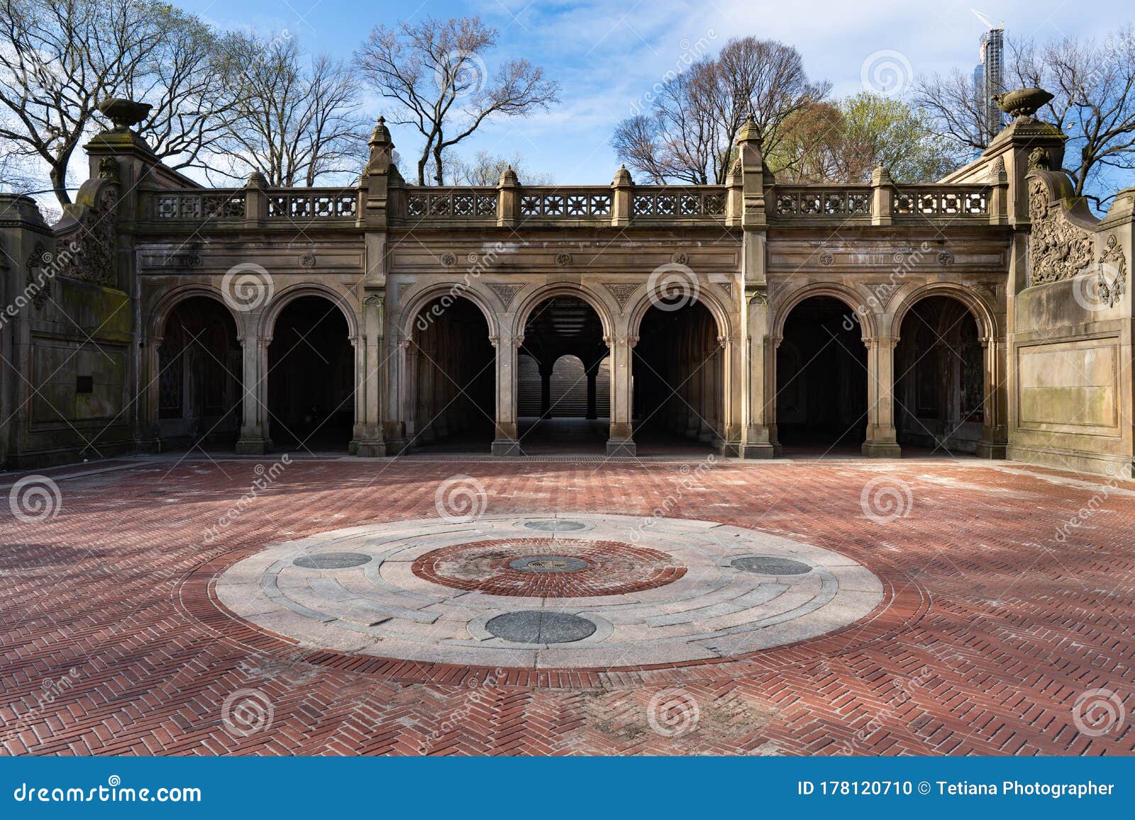 Central Park in New York City. Bethesda Terrace and Bethesda Fountain.  Editorial Image - Image of center, empty: 178120710