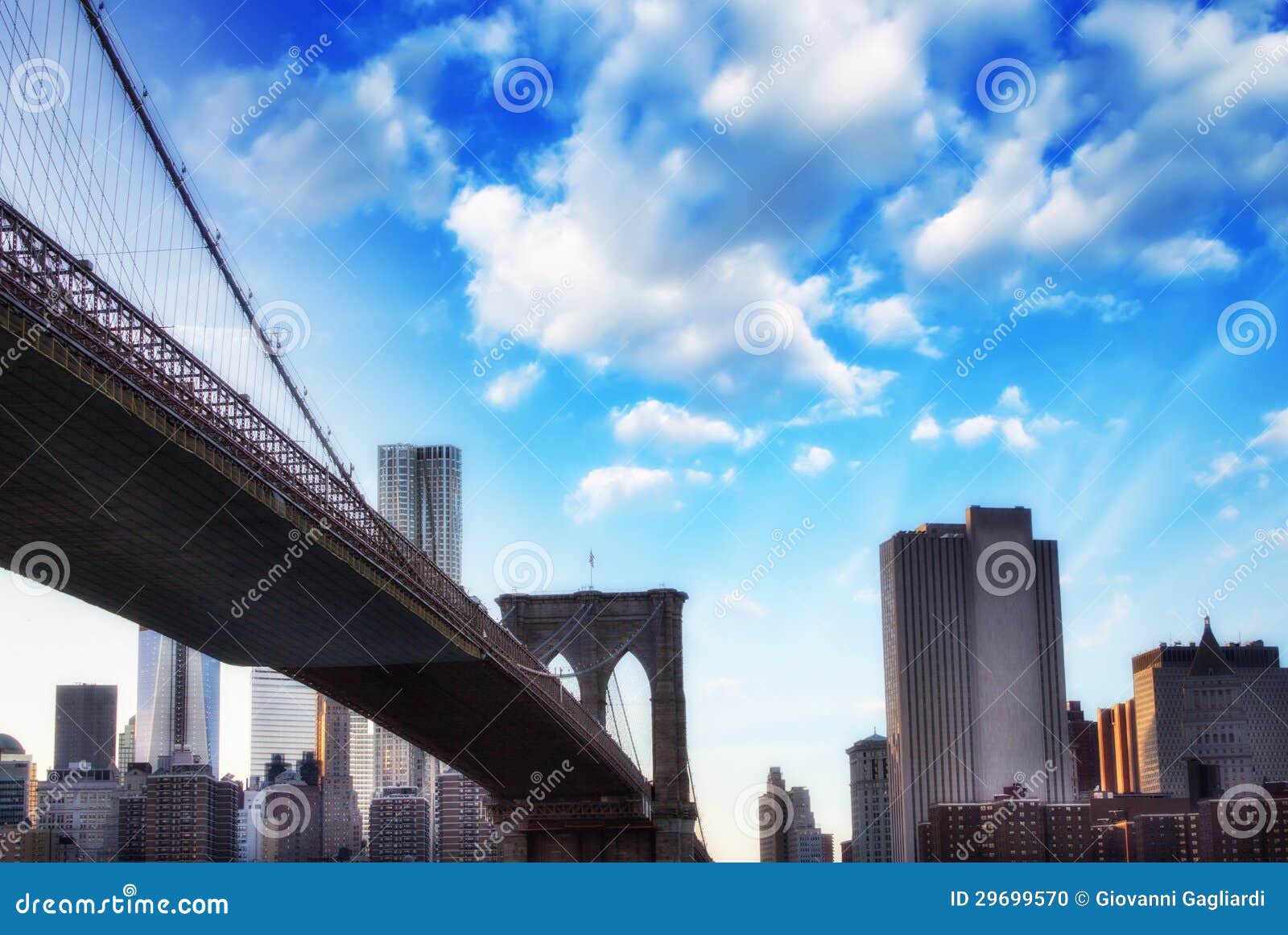 New York City Vue Merveilleuse De Coucher Du Soleil De Pont