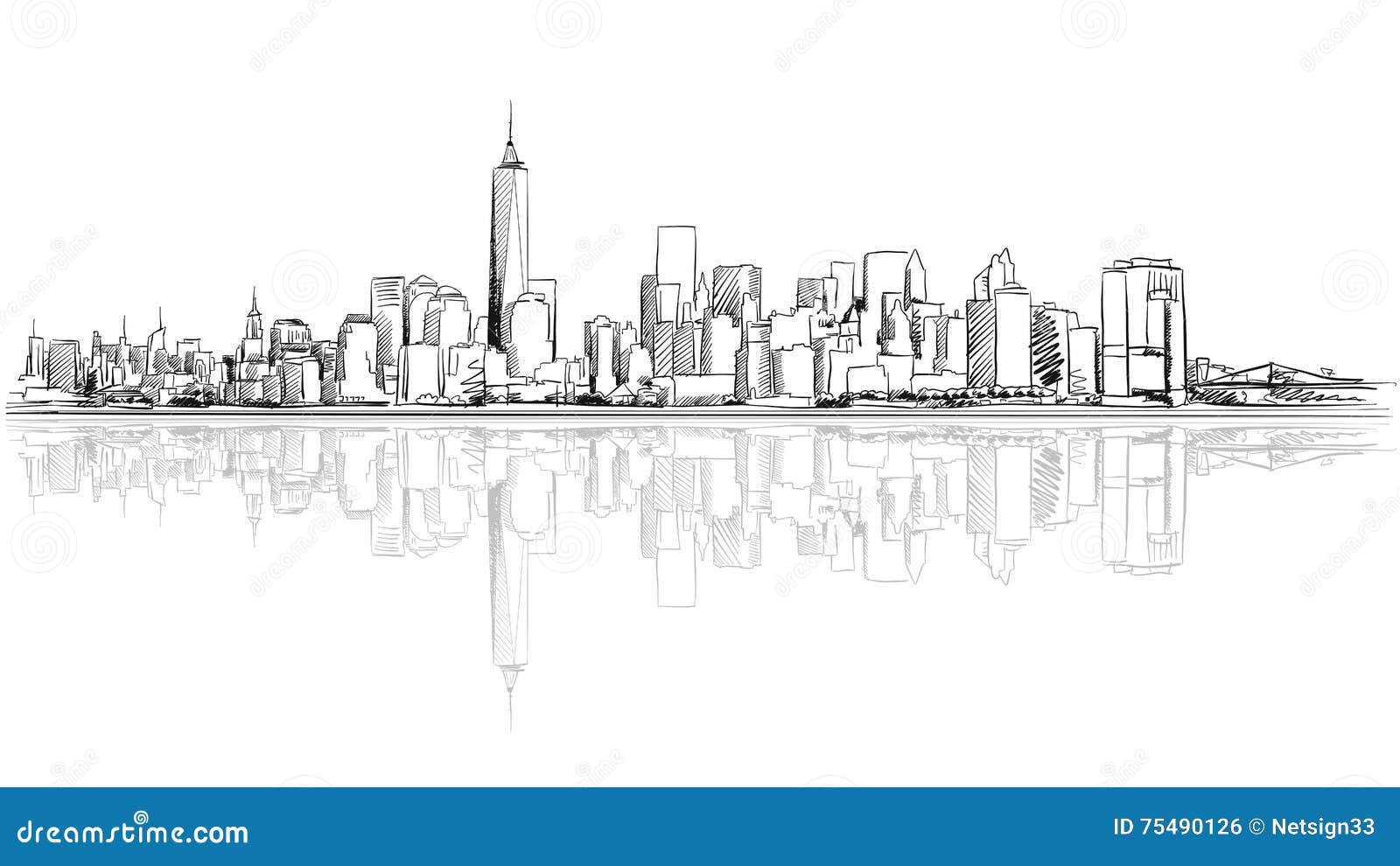 New York Cityentwurfs Skizze Mit Refection Vektor Abbildung Illustration Von Skizze Cityentwurfs 75490126