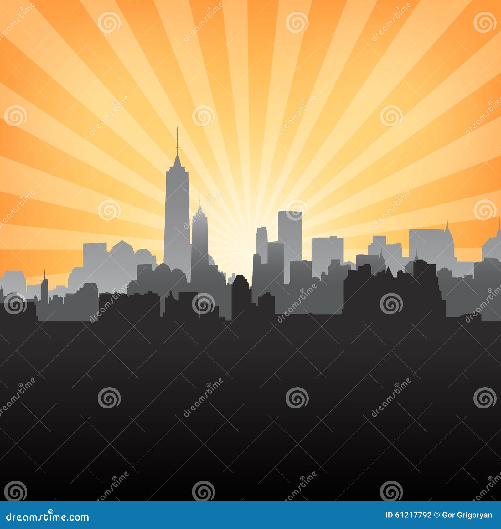 new york cityscape on sunburst pattern