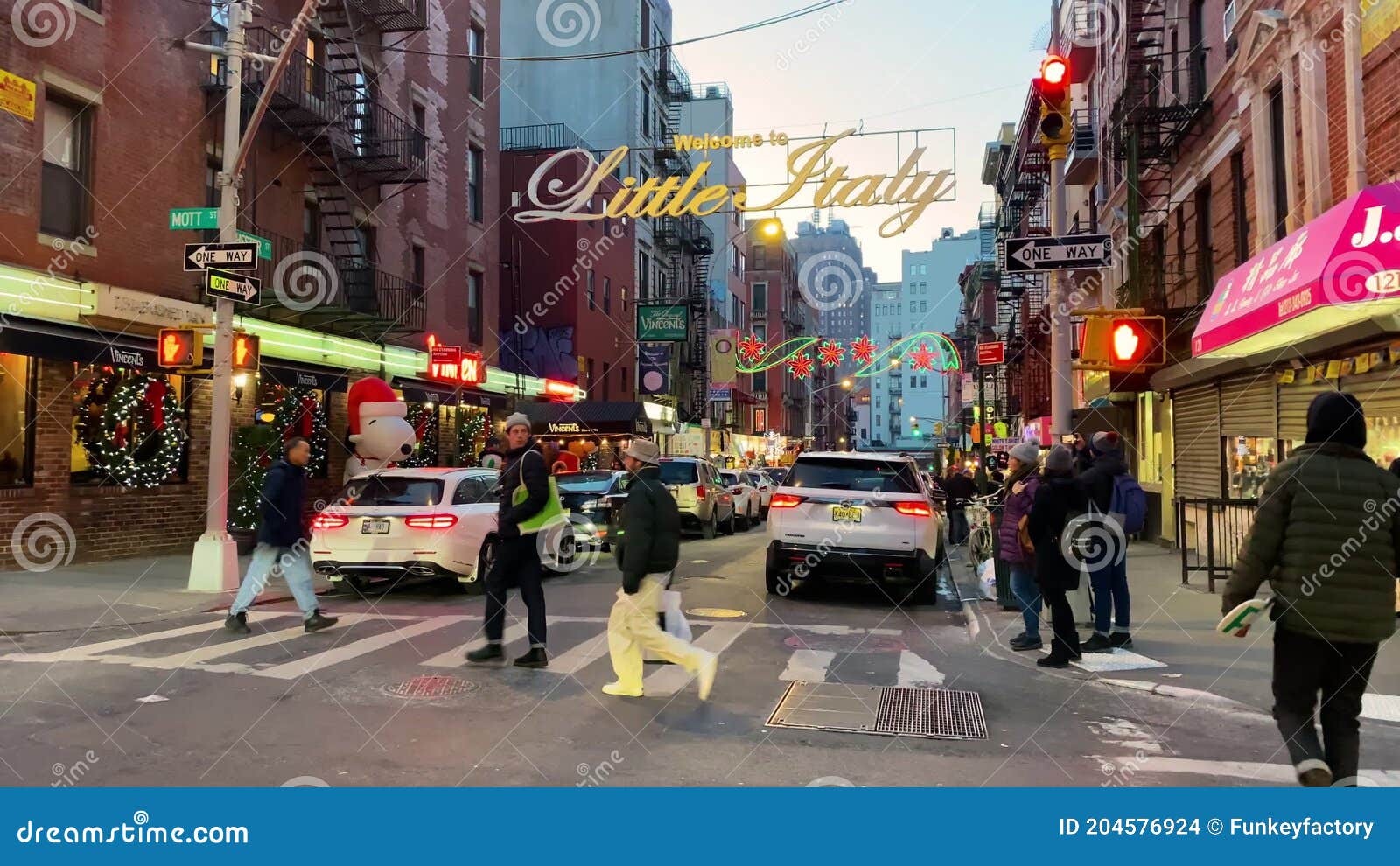 New York. December 27 2019. Little Italy Neighborhood on a Christmas Time, Manhattan, New York City, USA Stock Footage - Video of neighborhood, festival: 204576924