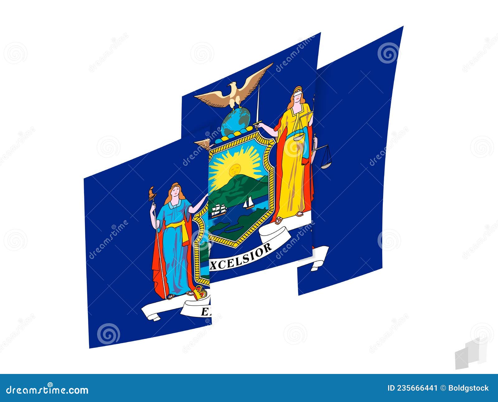 New York Flag in an Abstract Ripped Design. Modern Design of the New