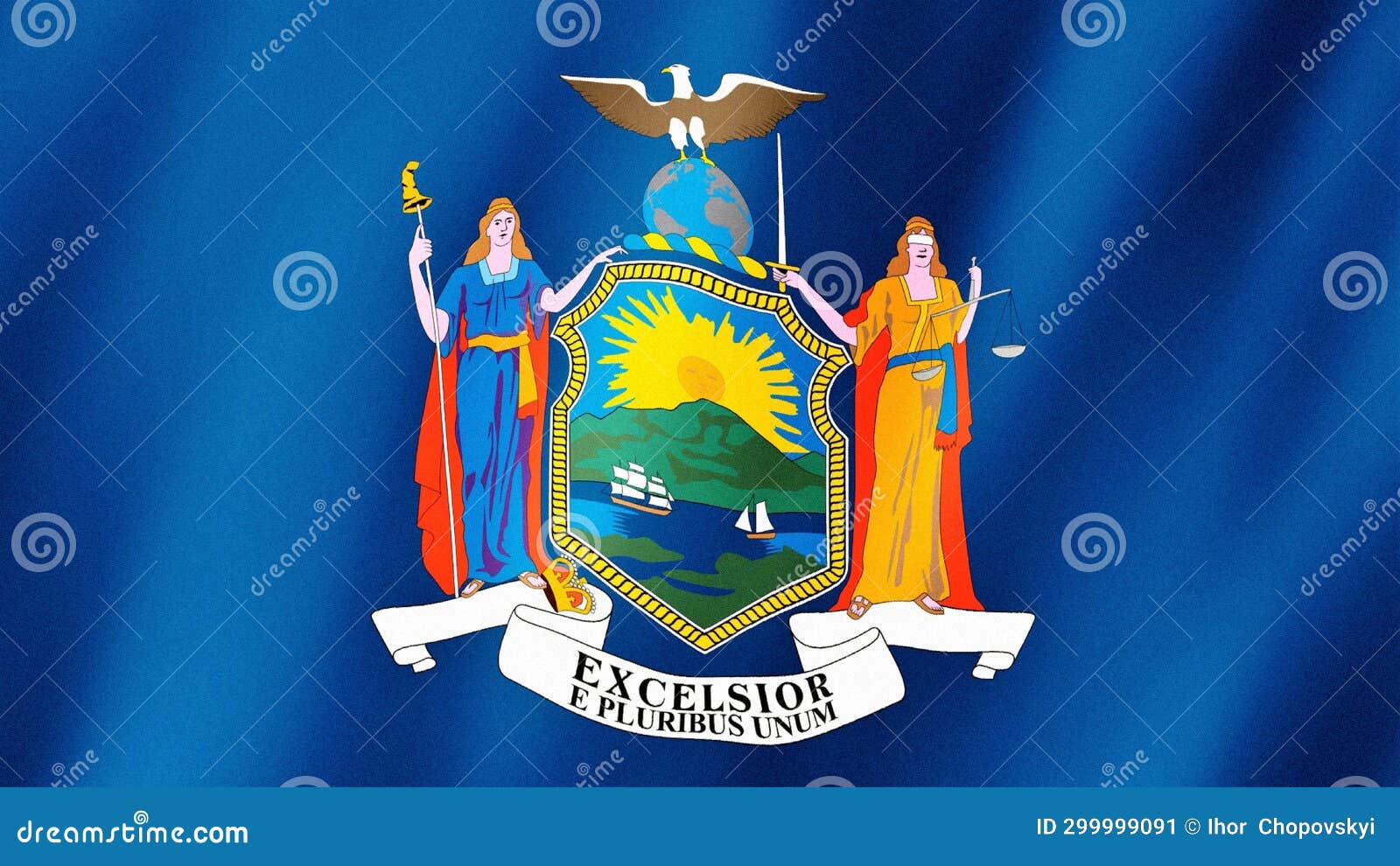 New York Flag Waving in the Wind. Flag of New York State Images Stock