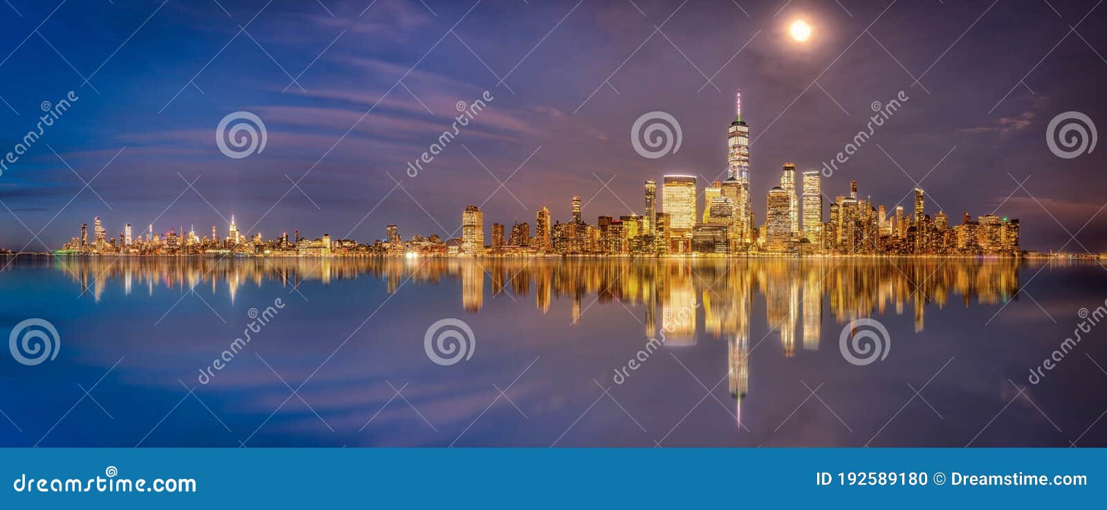 New York and New Jersey Skyline from New Jersey Deck at Sunset Blue