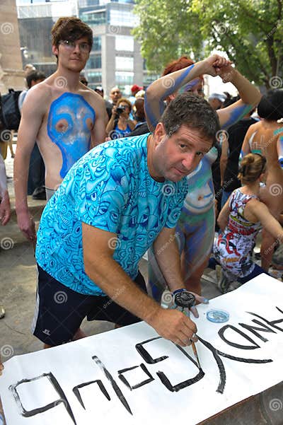 NEW YORK - JULY 26: Artist Andy Golub Making Sign during First Official ...