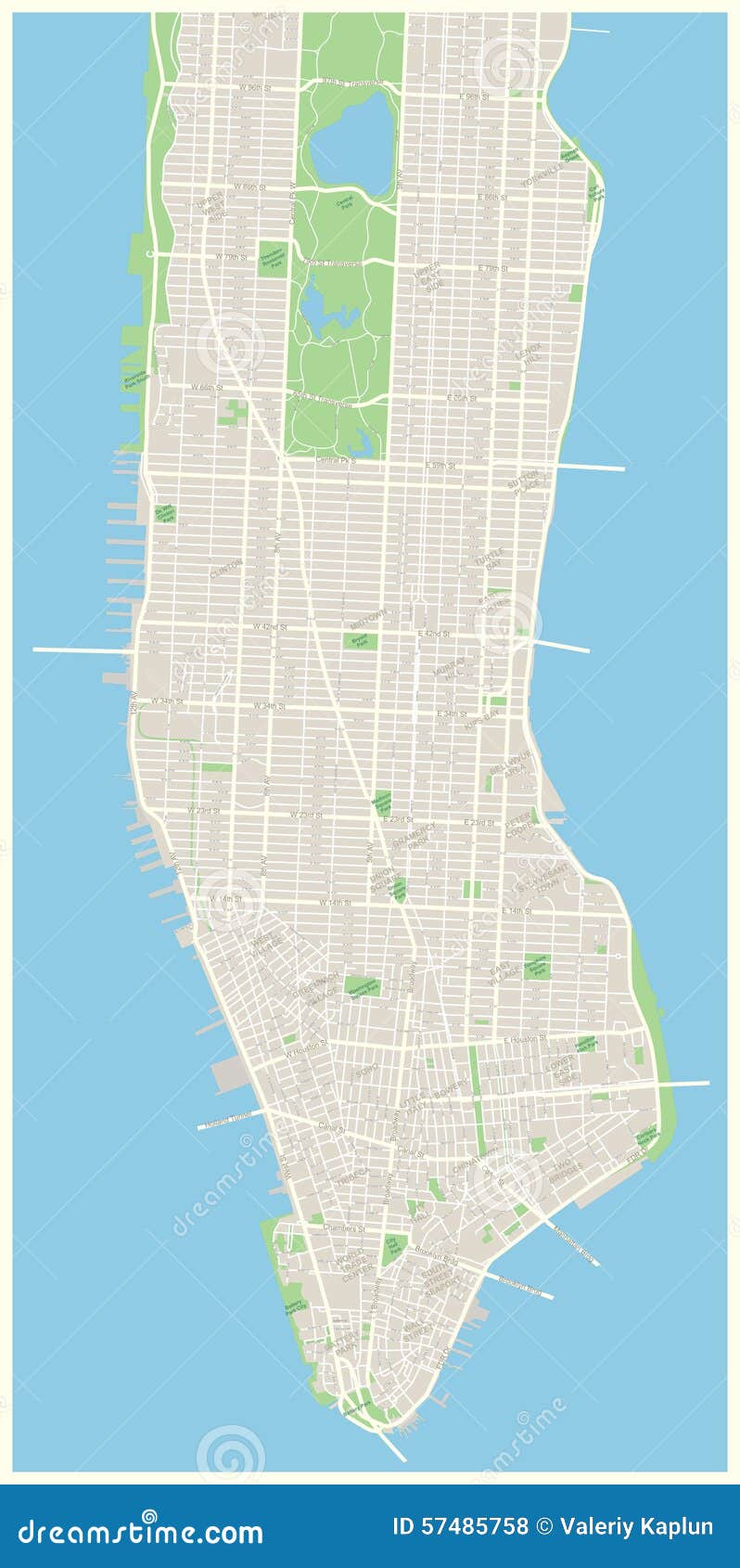 New York Map Lower And Mid Manhattan Stock Vector