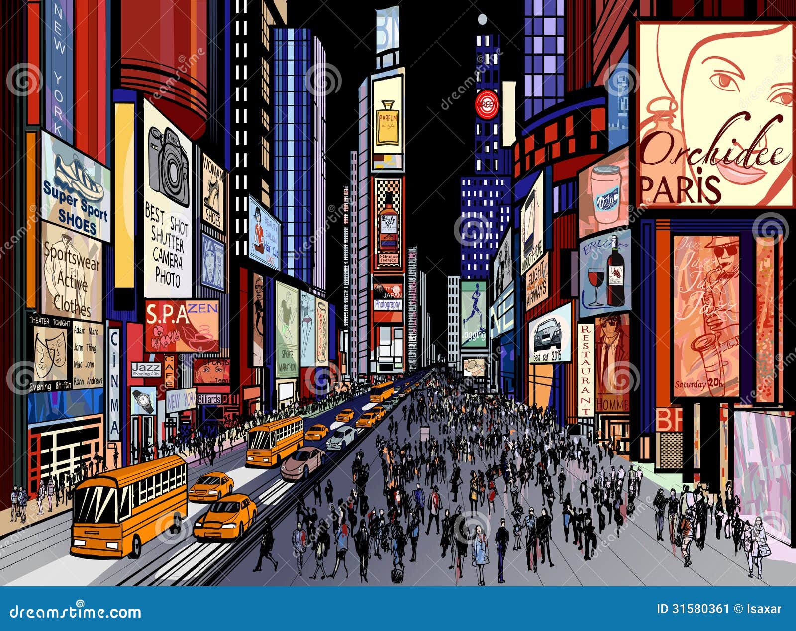 New York Night View Of Times Square Stock Vector