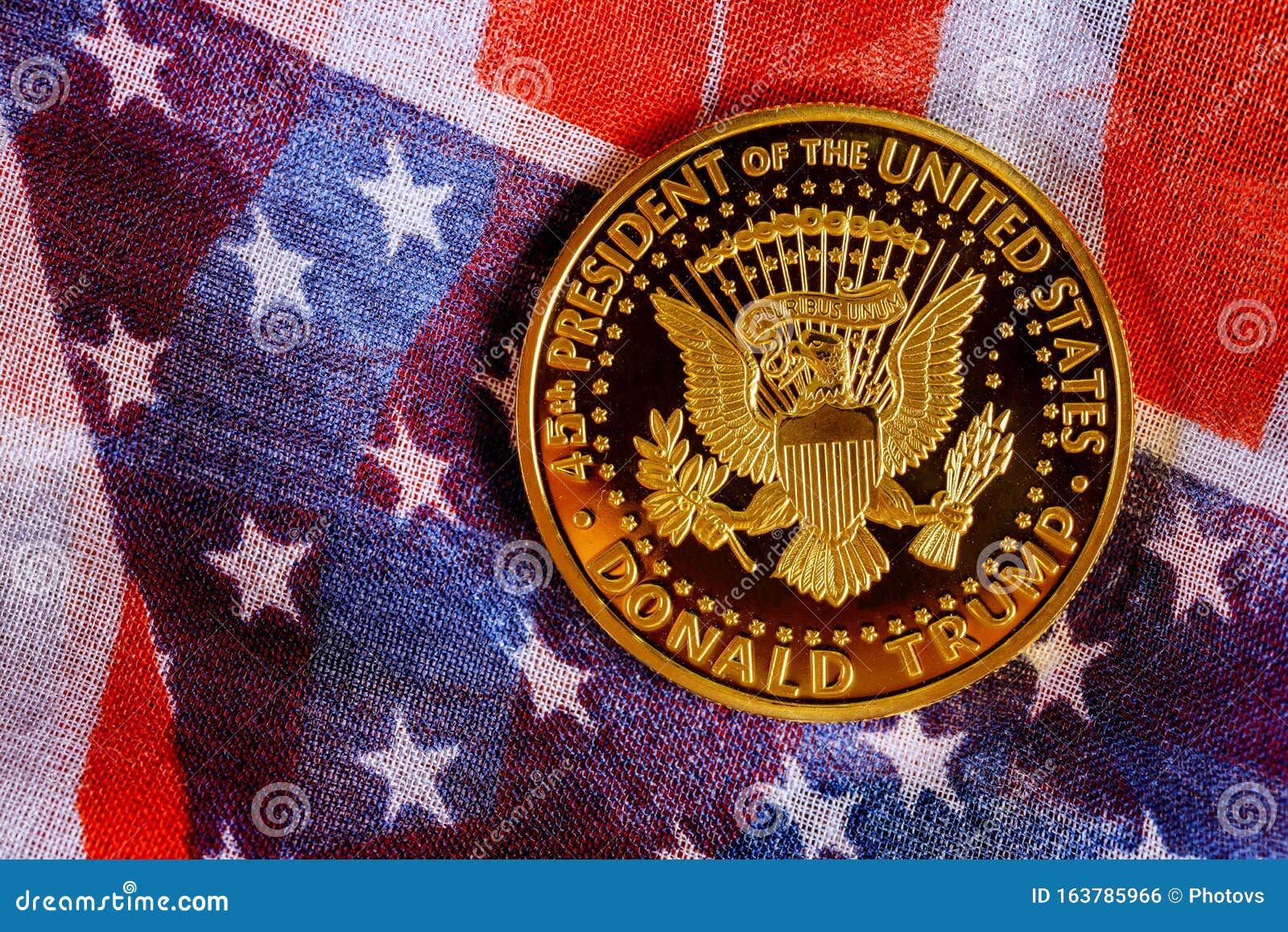 Presiden Donald Trump Coin Against Us Flag Background In The Election 2020 Editorial Photo Image Of Election National 163785966