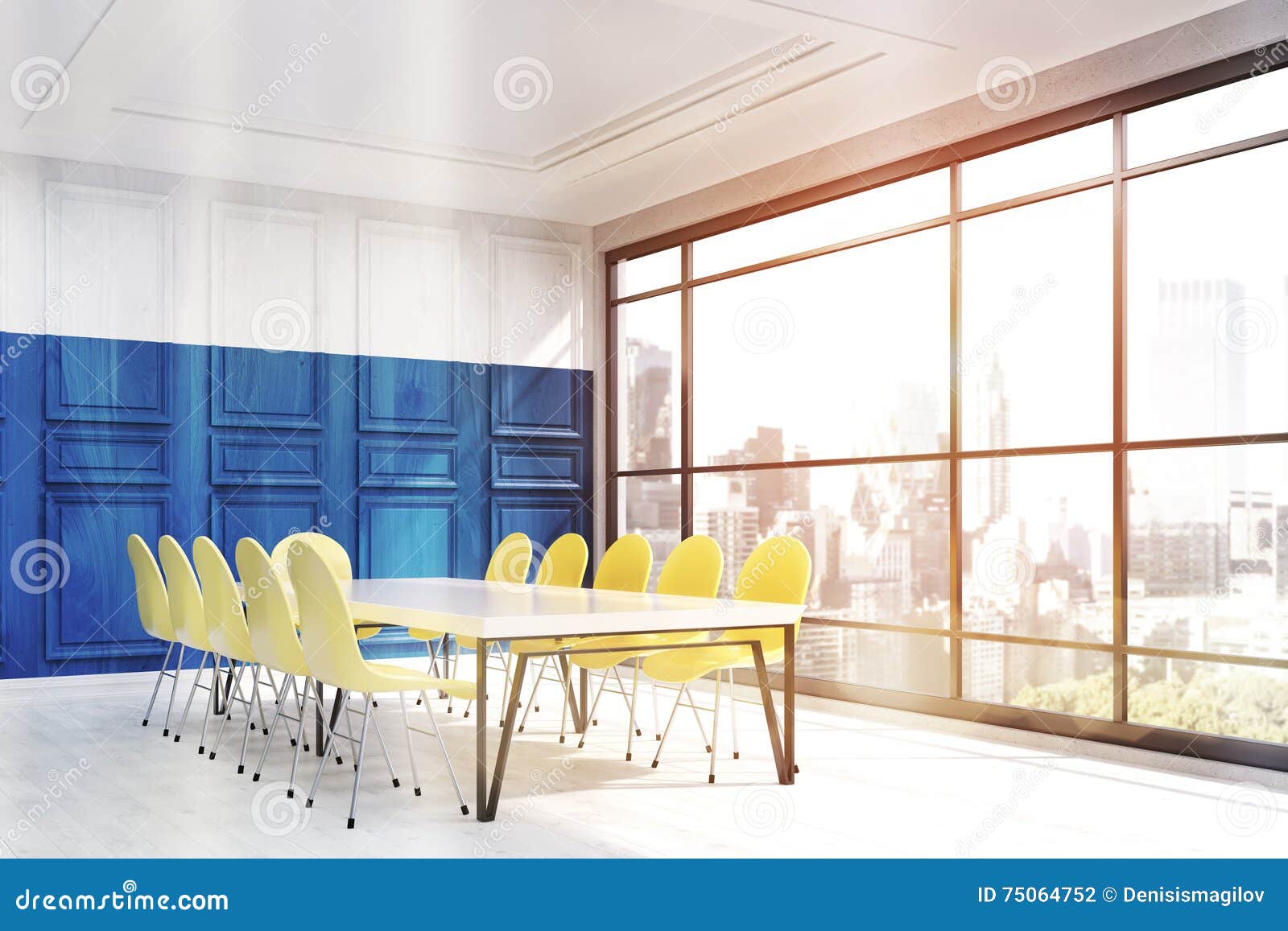 New York Office Interior With Blue Wall Stock Illustration