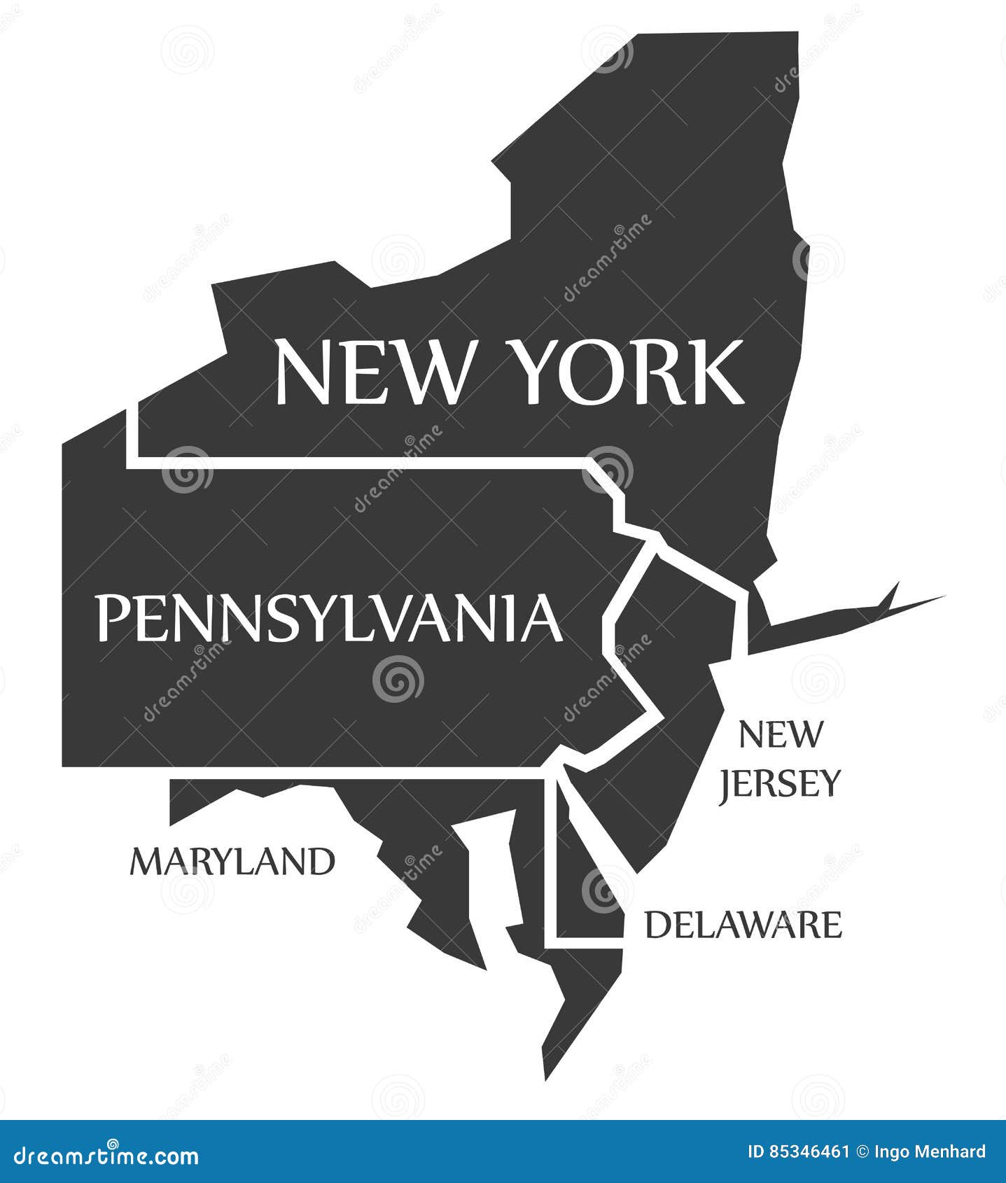 New York - Pennsylvania - New Jersey - Delaware - Maryland Map L Stock ...