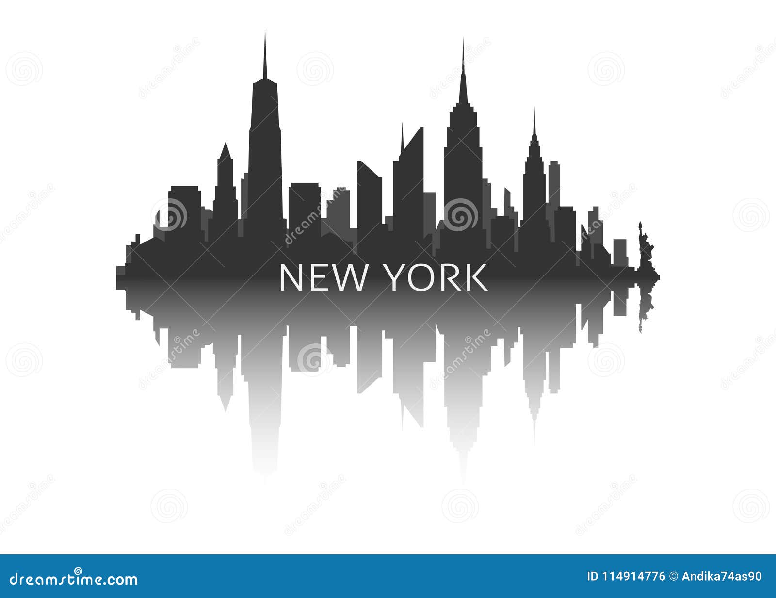 New York Skyline Silhouette With Reflection Stock Vector Illustration Of Horizontal Bridge