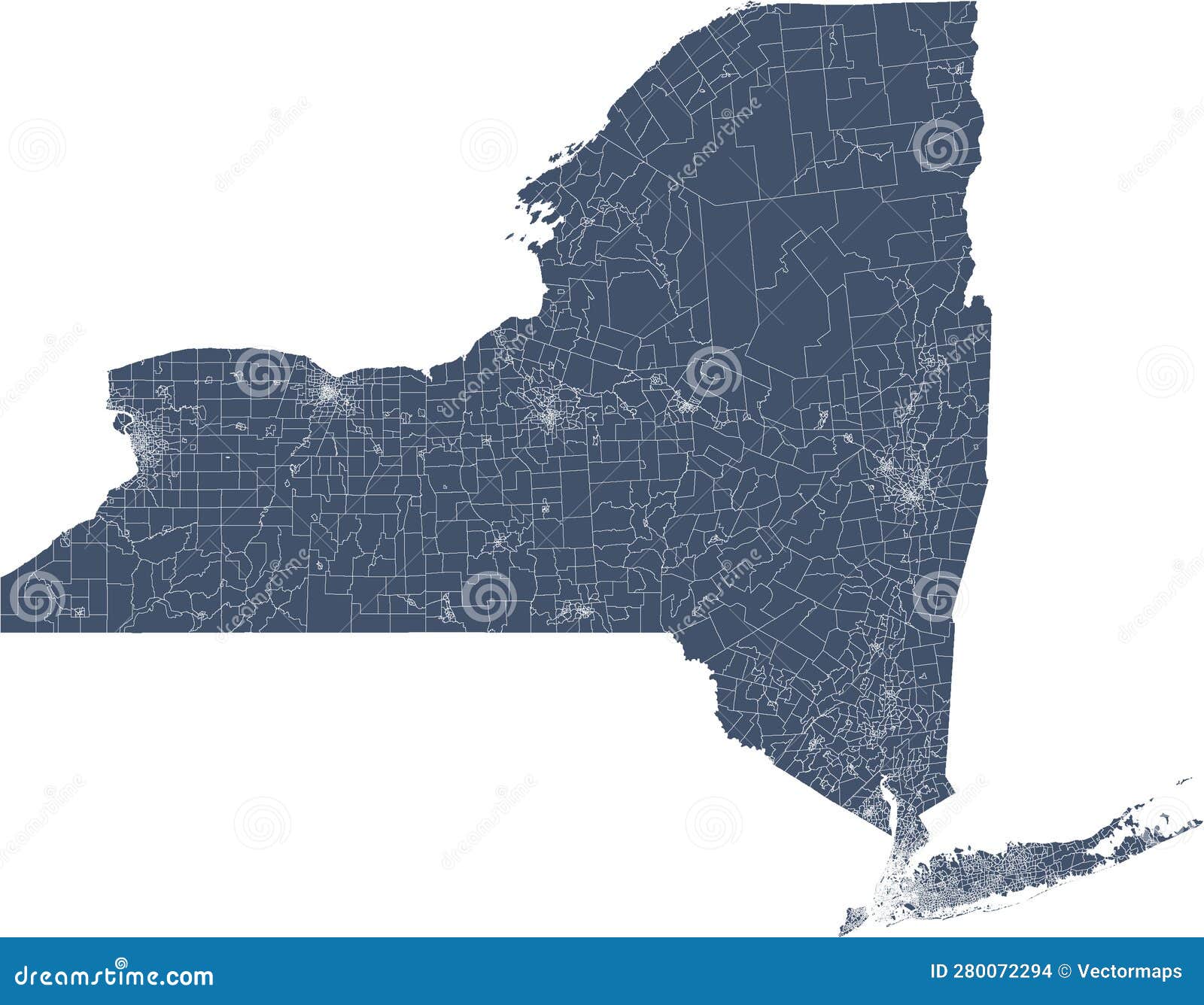 US New York State Map with Census Tracts Boundaries Stock Vector