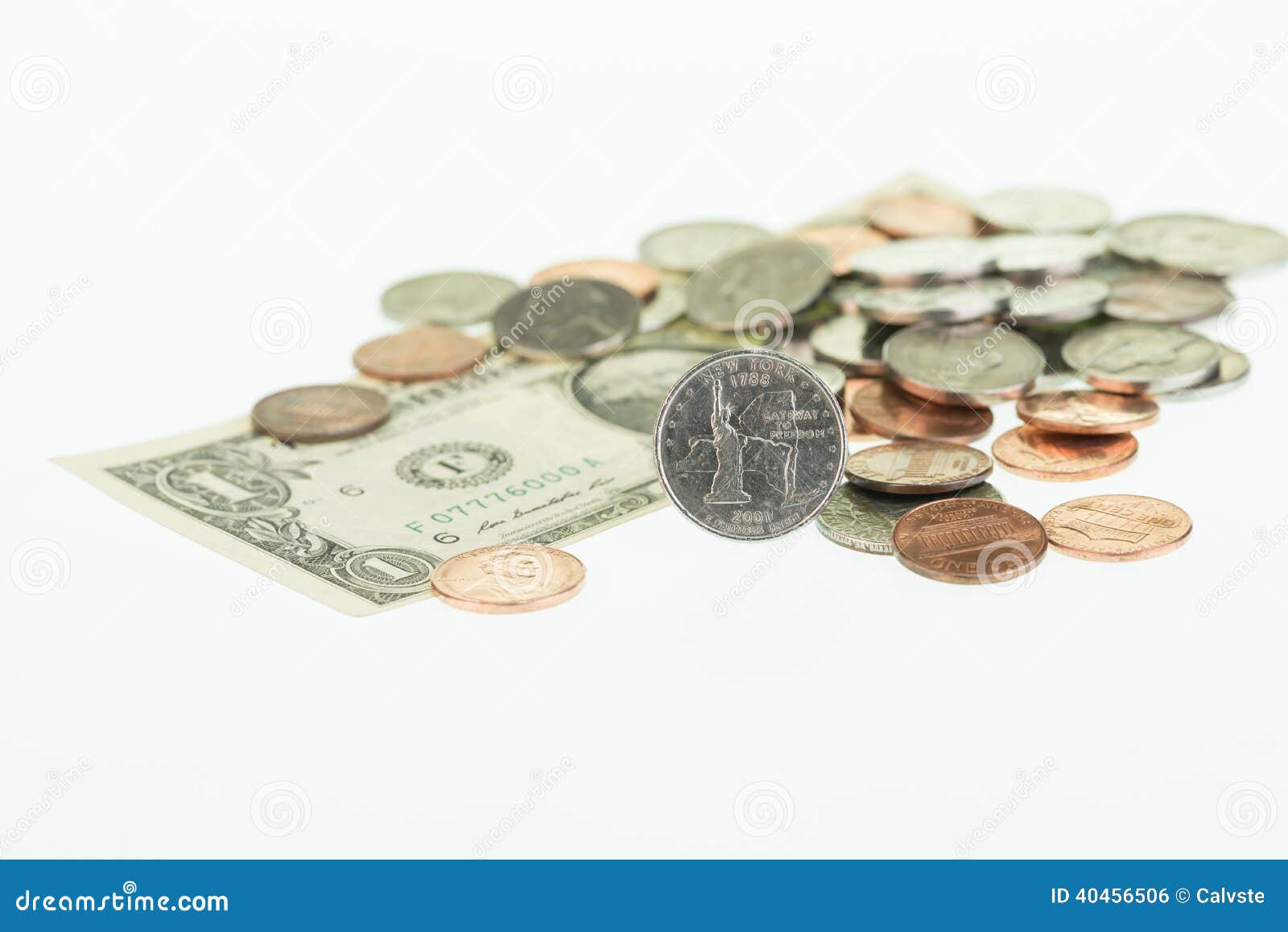 New York State Quarter With A Dollar And Coins Close-up ...