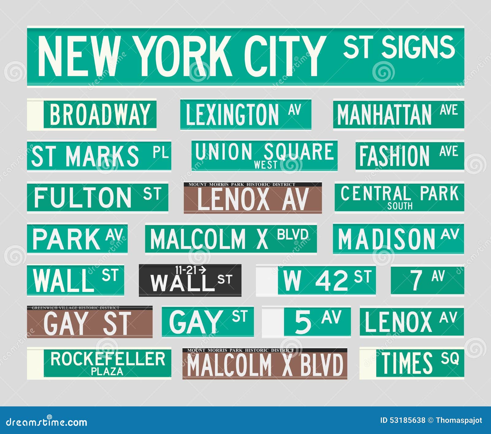 New York Street Signs Stock Vector Illustration Of Plate 53185638