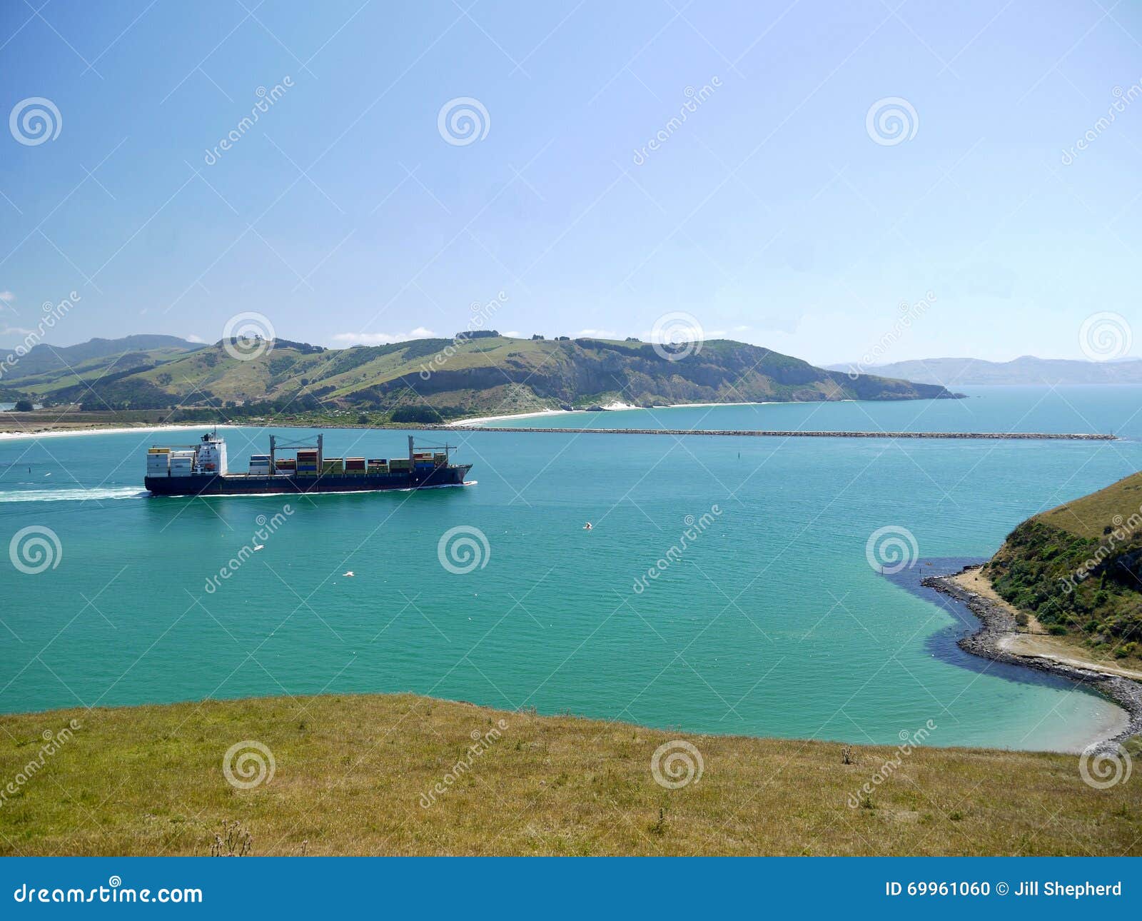 new zealand: container ship otago harbour groyne