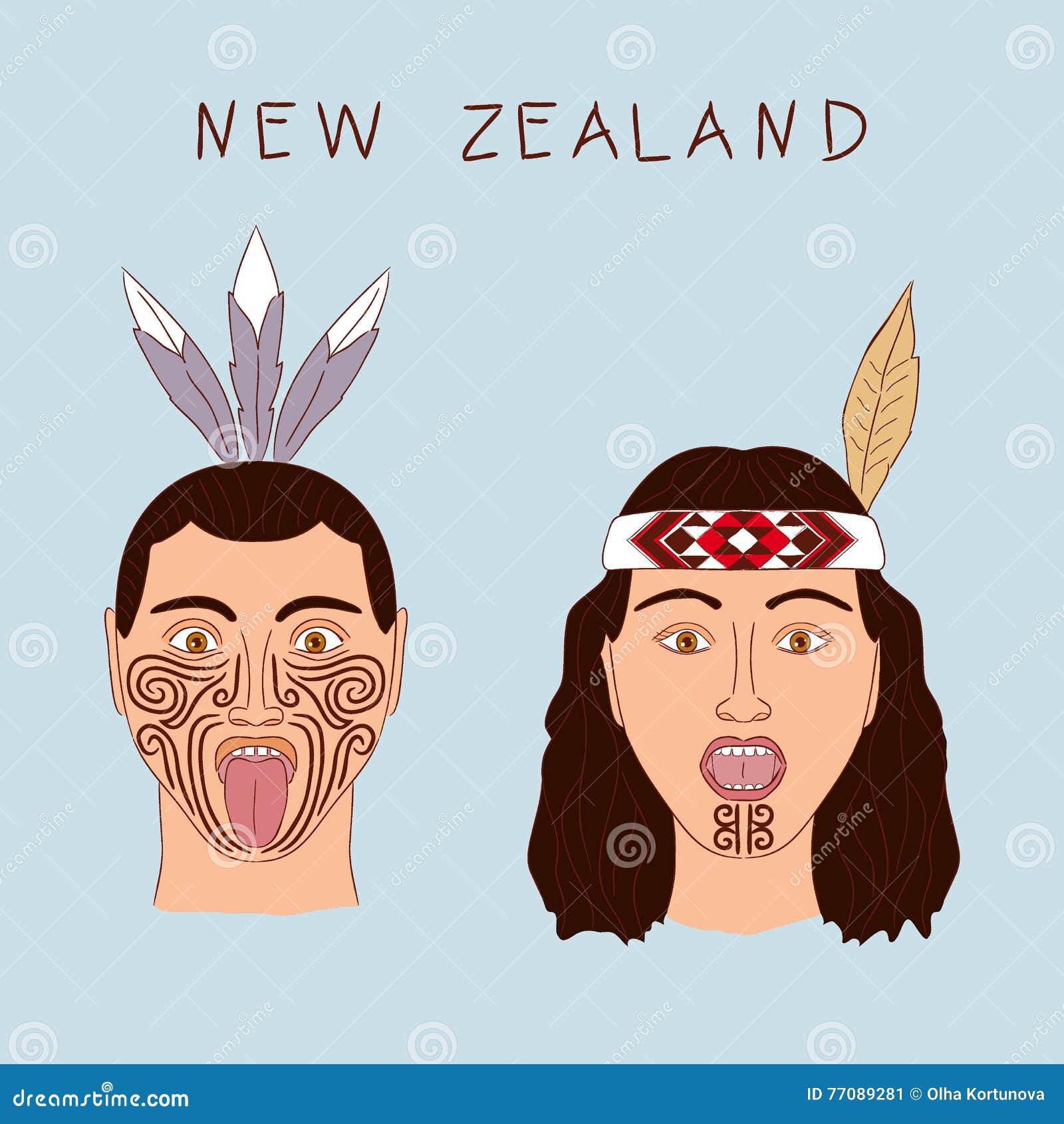 New Zealand Maori Tribe A Man And A Woman. Traditional Tattoos Ta Moko And  Hats, Feathers Stock Vector - Illustration Of Girl, Tourism: 77089281