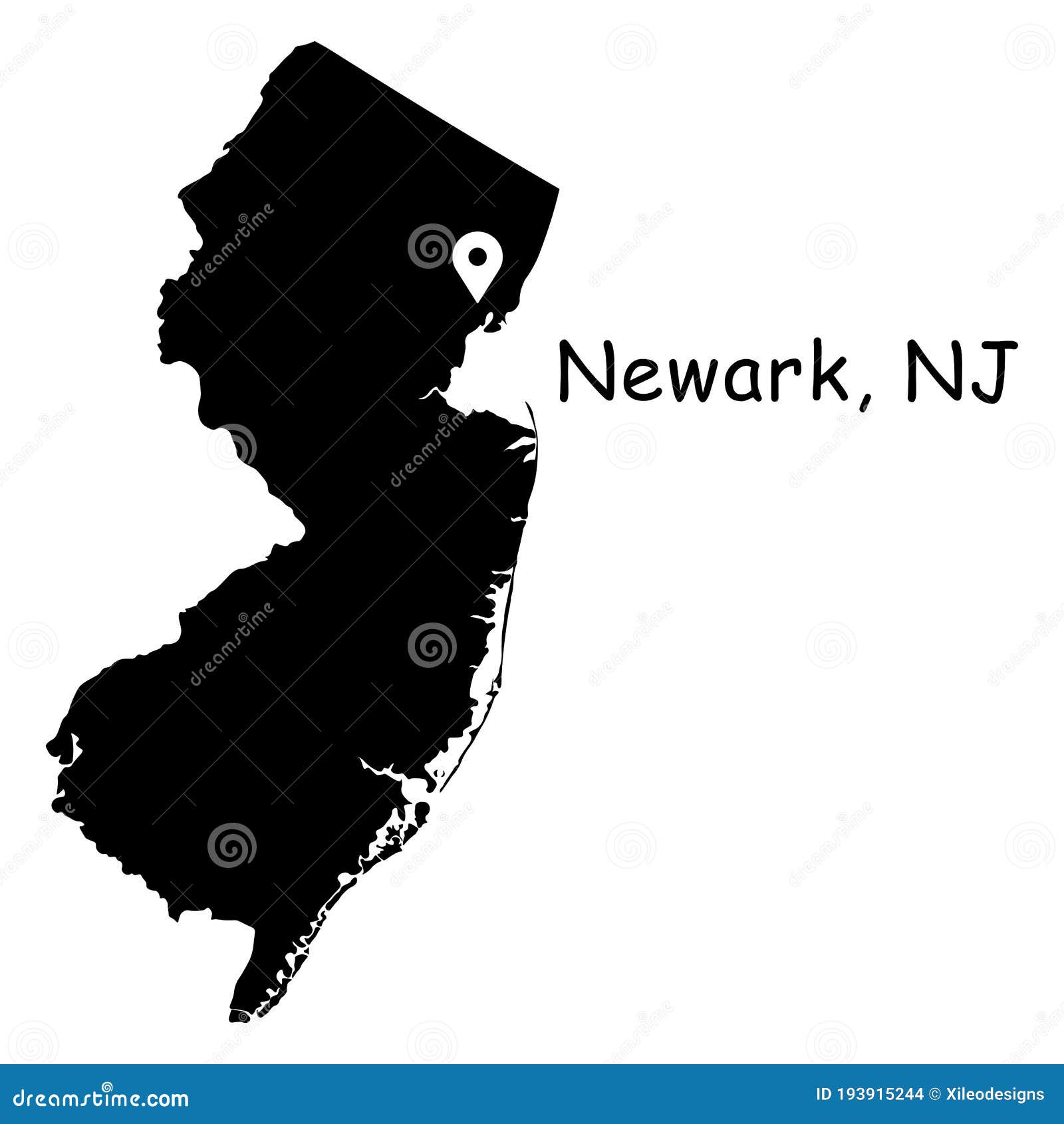Newark on New Jersey State Map. Detailed NJ State Map with Location Pin ...