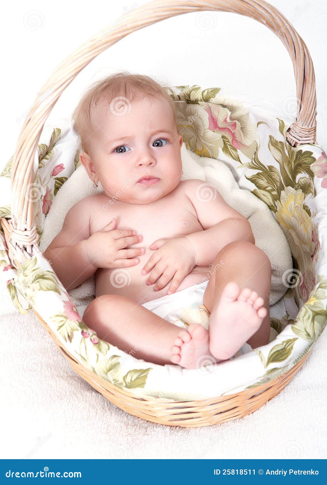 Newborn baby in basket stock image. Image of born, girl 25818511