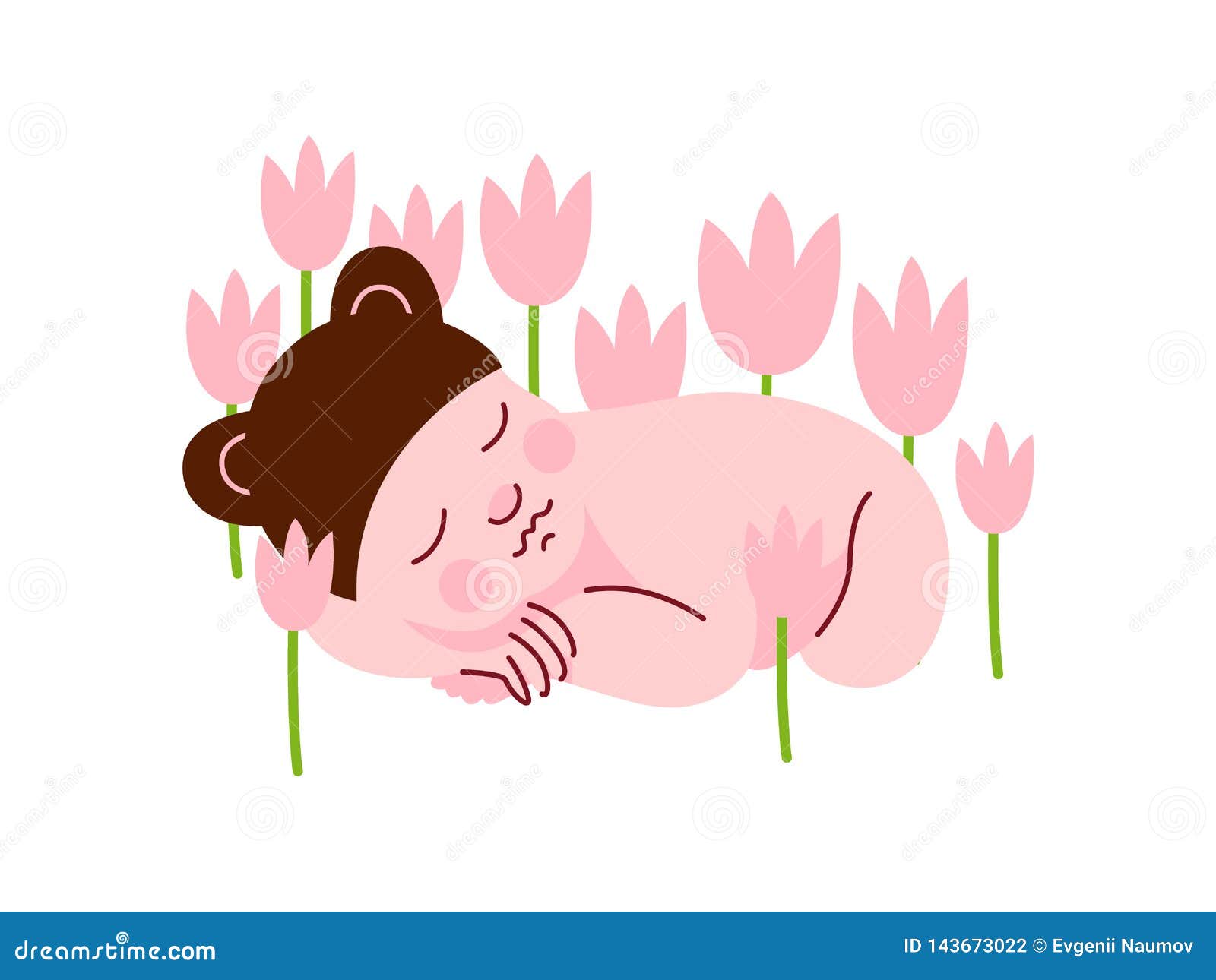 Download Newborn Baby In Bear Cap Sleeping In Spring Flowers Vector ...