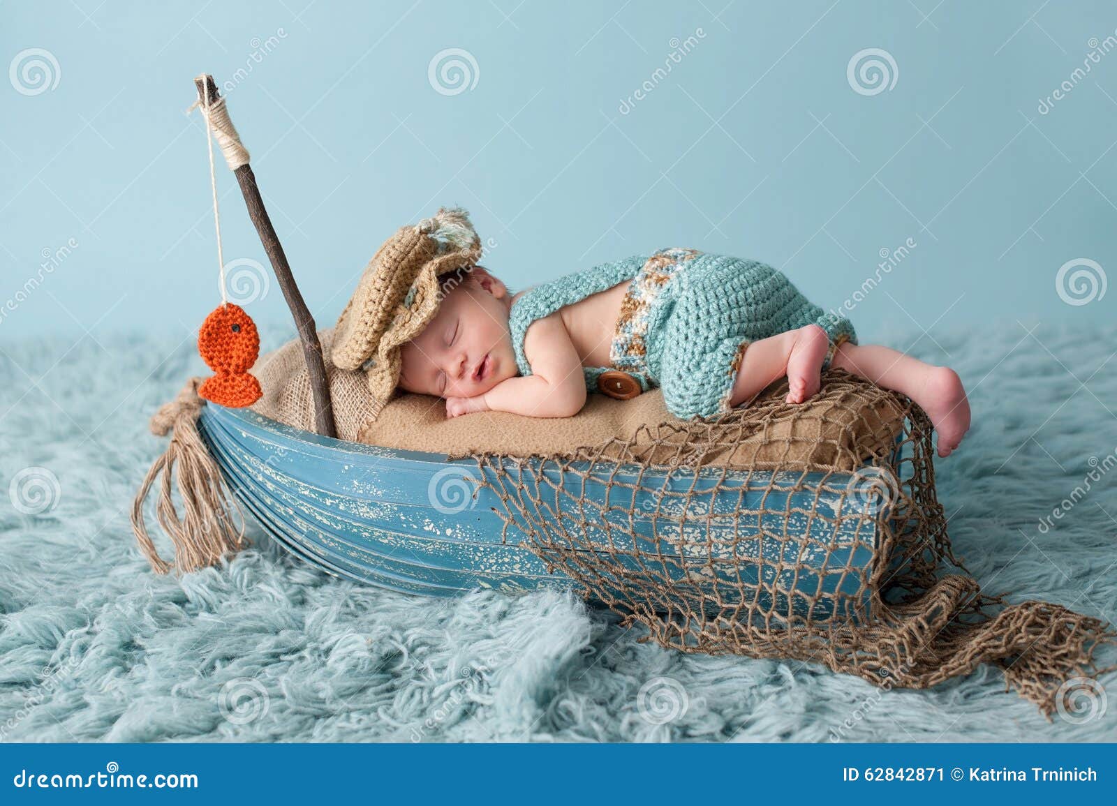 Newborn Baby Boy in Fisherman Outfit Stock Image - Image of male, baby:  62842871