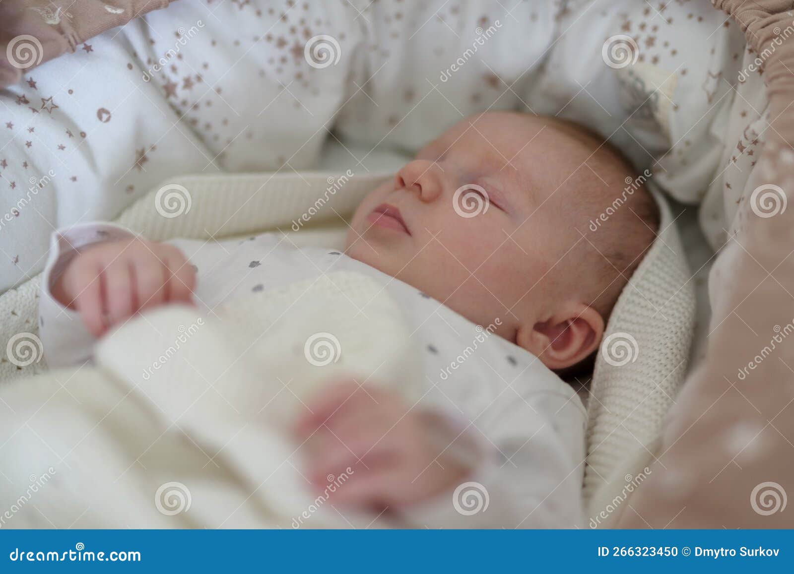Newborn Baby Boy Sleeping in Bed Stock Photo Image of person, closeup