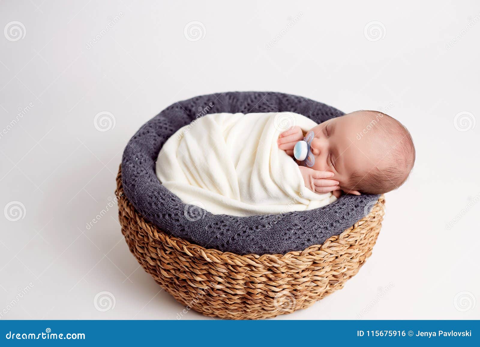 Newborn Baby Boy, Sleeping Peacefully in Basket, Dressed in Knitted Outfit,  Chilling Out, Happy and Cute Stock Photo - Image of human, baby: 115675916
