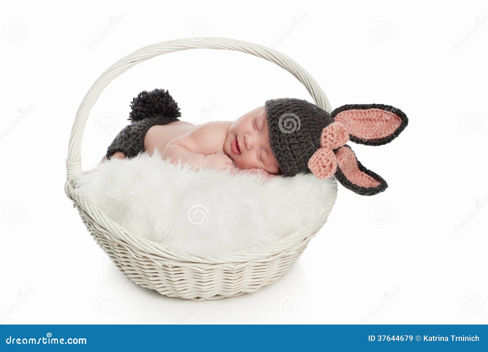 Newborn Baby in Bunny Rabbit Costume Stock Image Image of napping