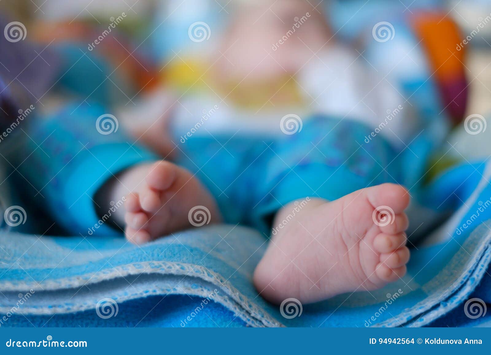 Newborn Baby Feet on a Blue Towel Stock Photo Image of baby