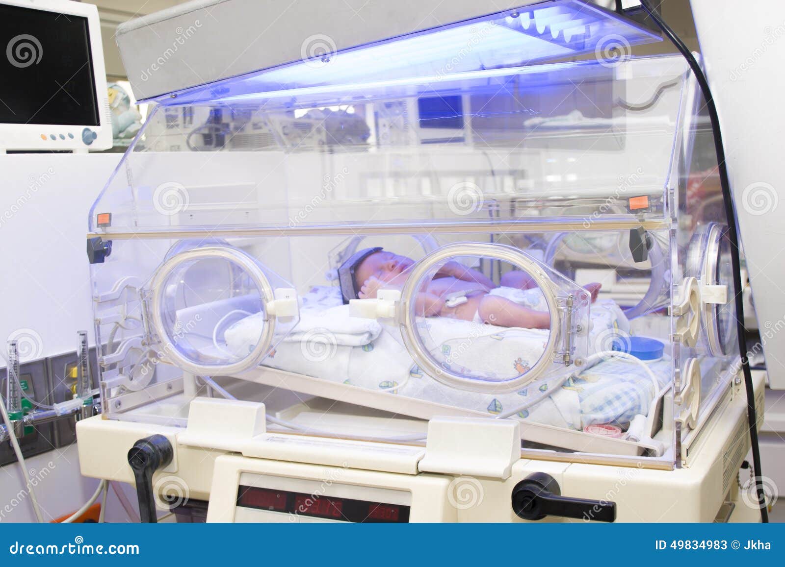 Newborn Baby Inside Incubator Stock Image Image of hispanic