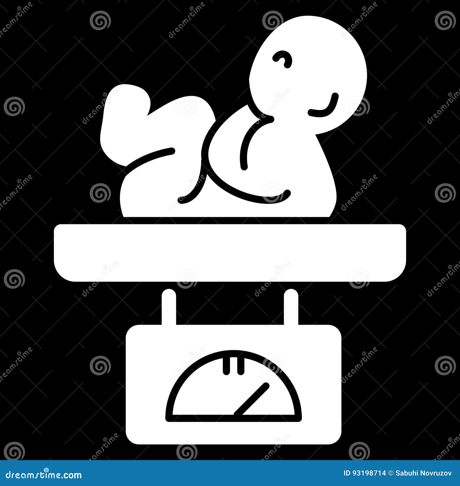 Download Newborn Baby On Scales Vector Icon. Black And White Baby`s ...