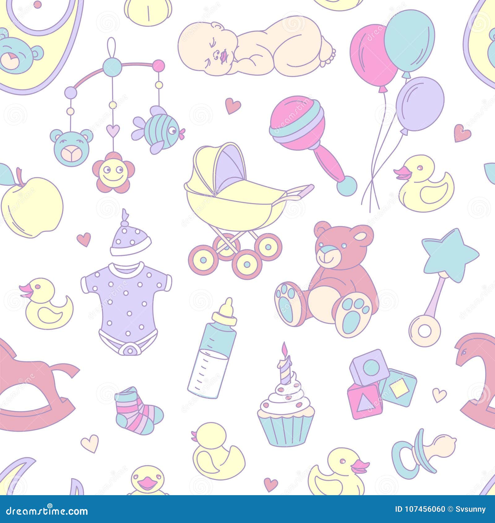 Newborn Baby Shower Seamless Pattern Boy Girl Birthday Celebration Party  Stock Illustration - Download Image Now - iStock