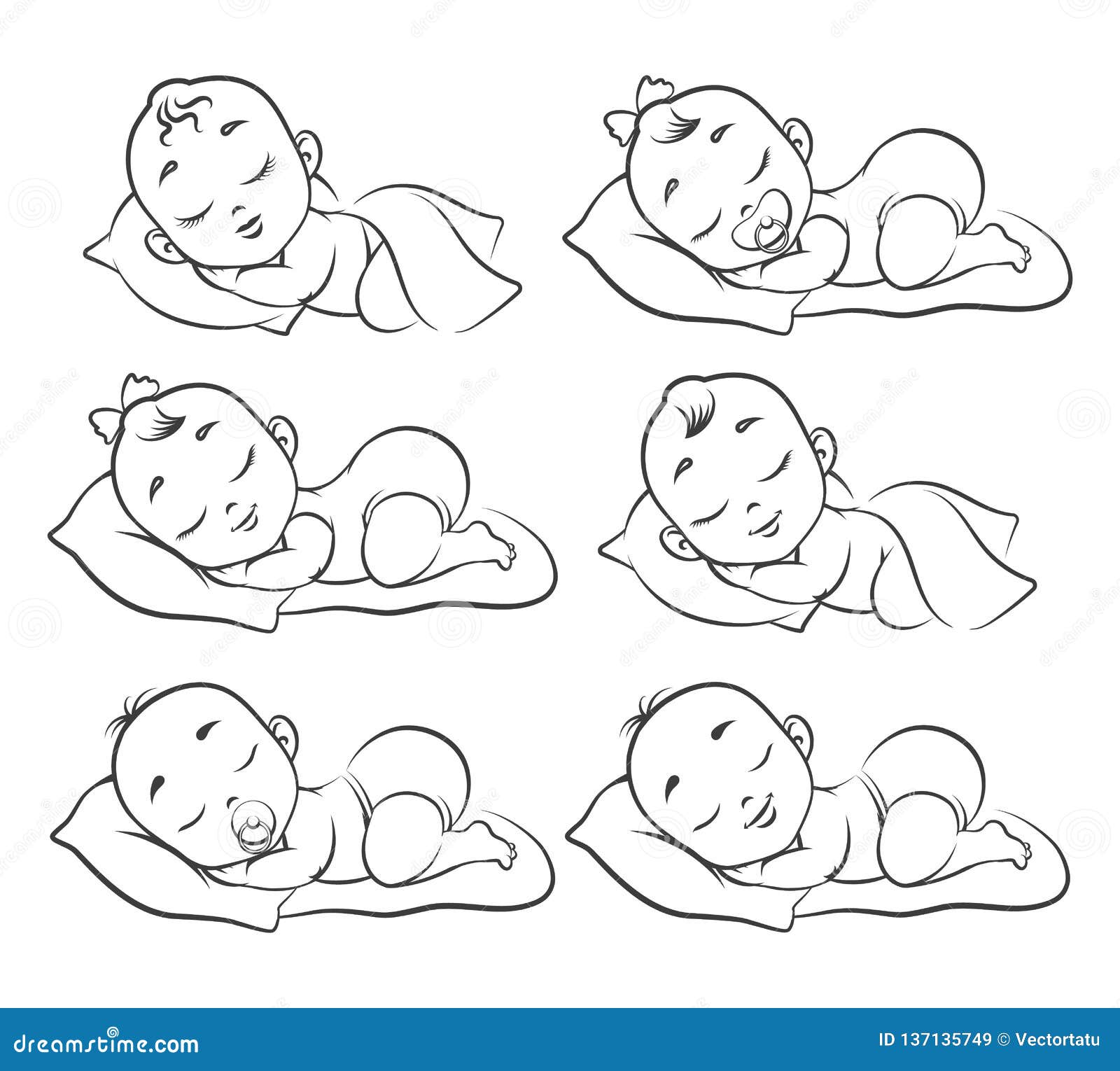 Sketch of cute sleeping baby Line art Newborn illustration Hand drawn  vector lying kid isolated on white background Stock Vector  Adobe Stock