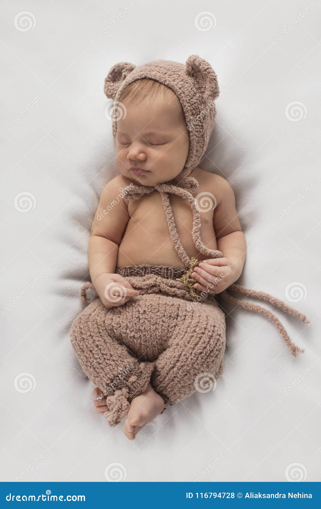 Newborn Baby Sleeps In A Bear Costume Stock Photo - Image ...