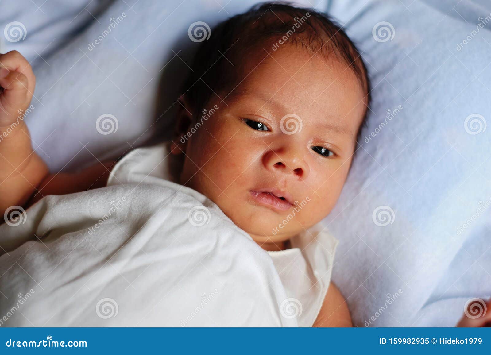 Newborn Baby Waking Up And Opening Eyes Stock Image ...
