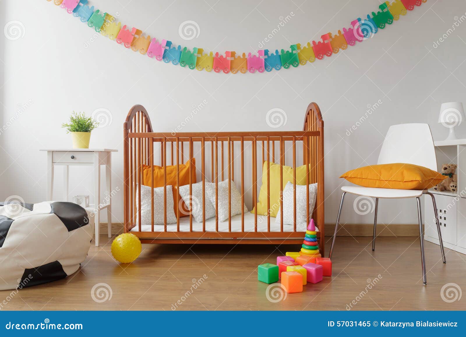 Newborn Bedroom with Wooden Crib Stock Image Image of indoors, bright