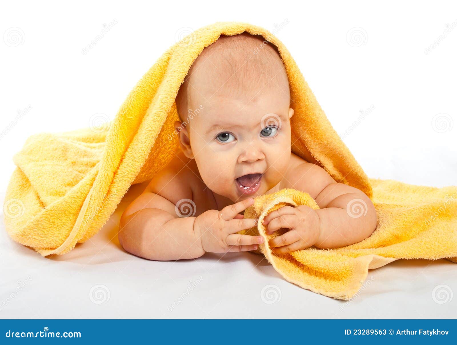 Newborn Girl on a White Background. Stock Image - Image of expression ...