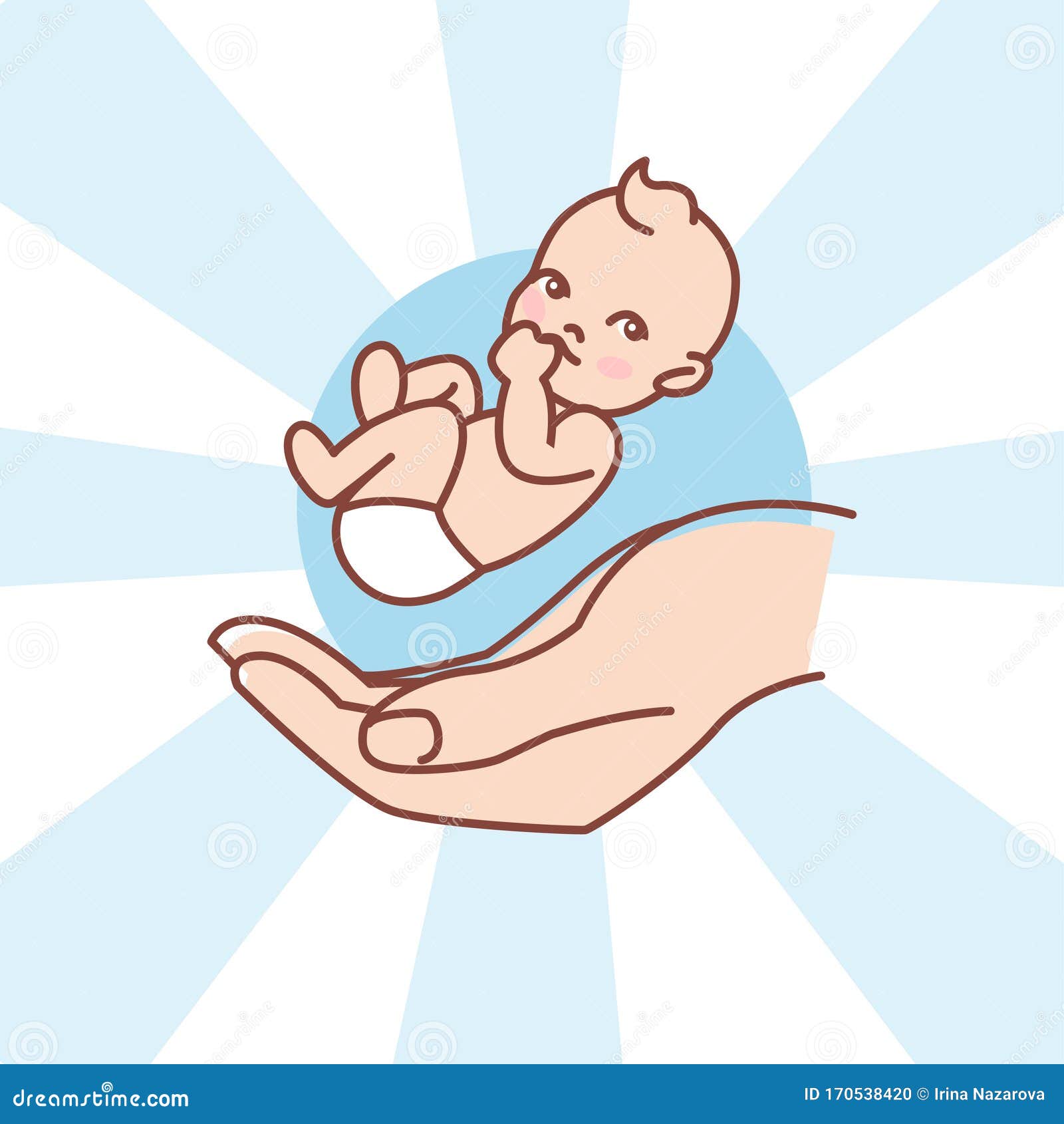 Newborn on Hand. Isolated. Baby Care. Stock Vector - Illustration of cute,  cartoon: 170538420